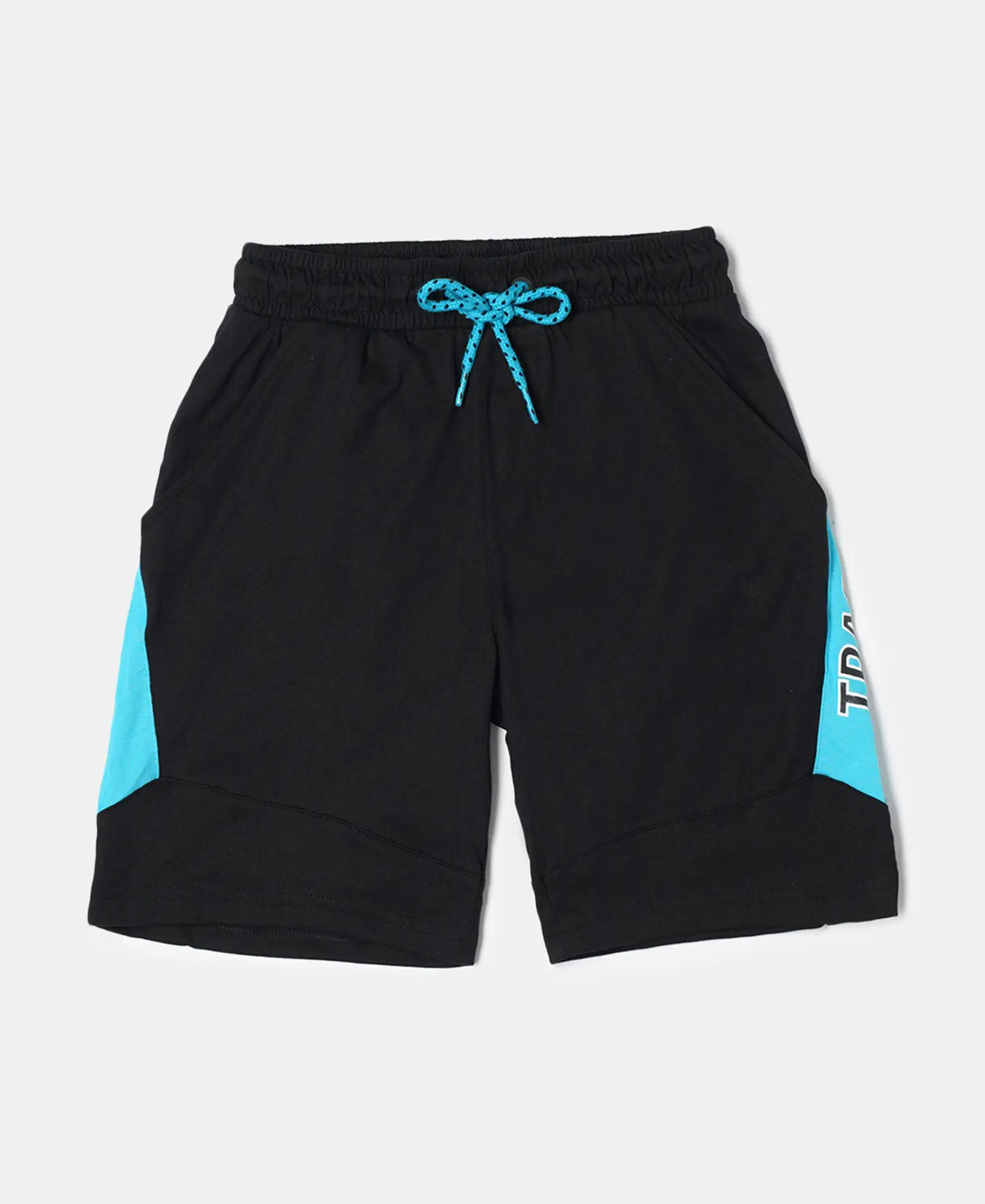 Boy's Super Combed Cotton Rich Graphic Printed Shorts with Contrast Side Panel - Black