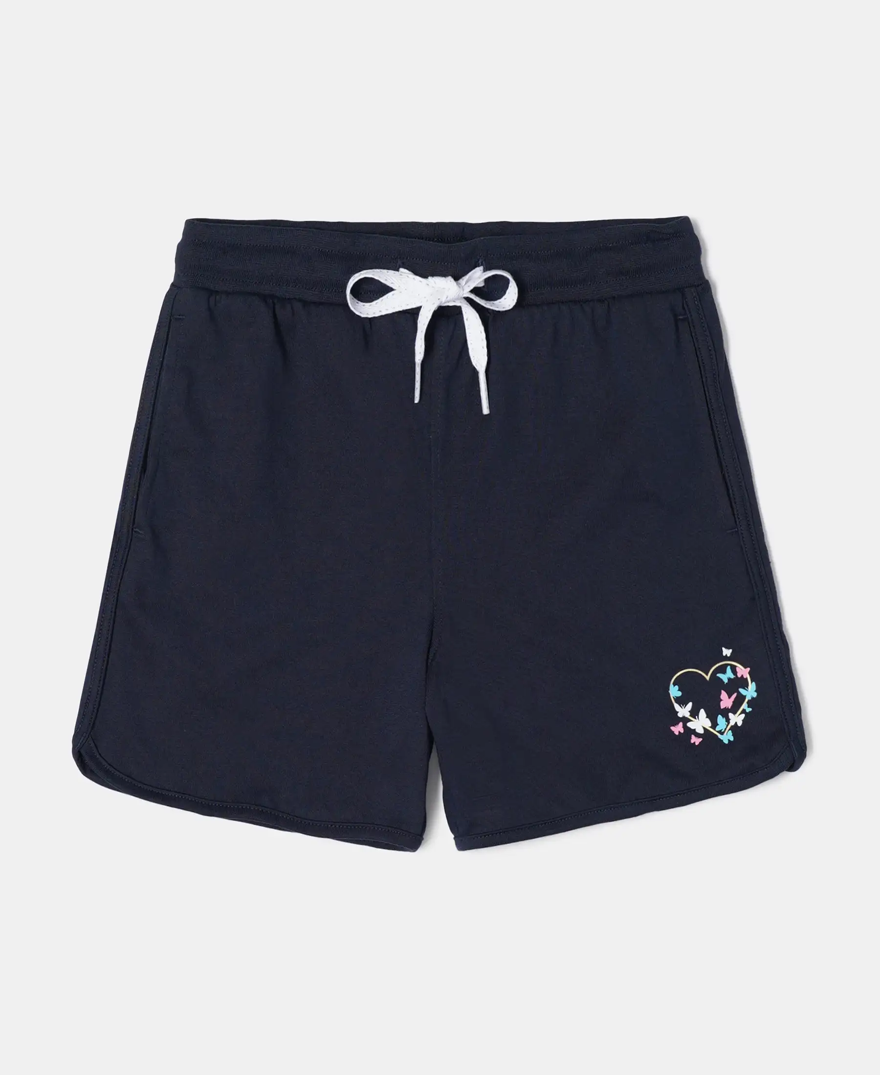 Girl's Super Combed Cotton Rich Graphic Printed Shorts with Curved Hem - Navy Blazer