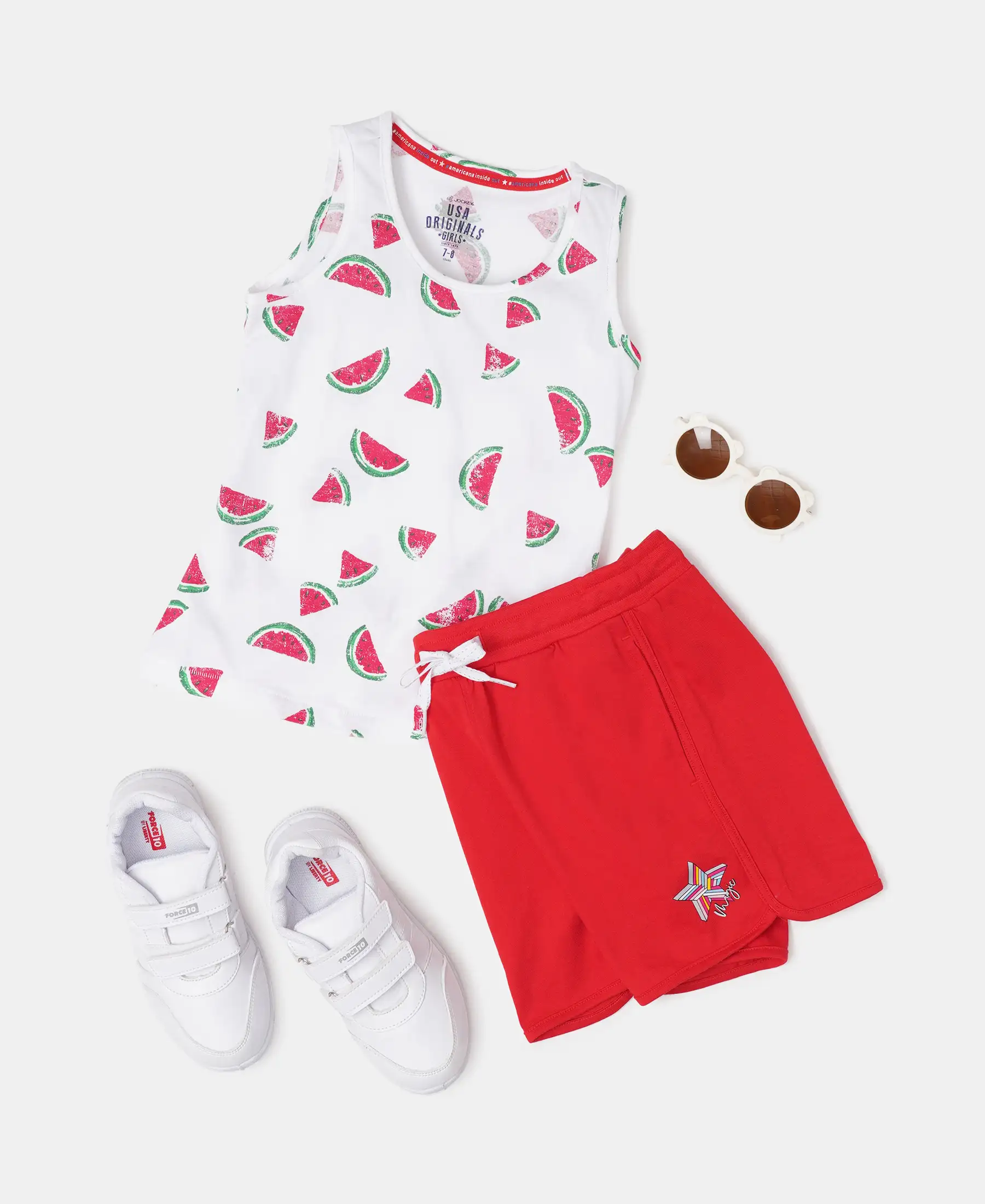 Girl's Super Combed Cotton Rich Graphic Printed Shorts with Curved Hem - Rio Red - Image 4