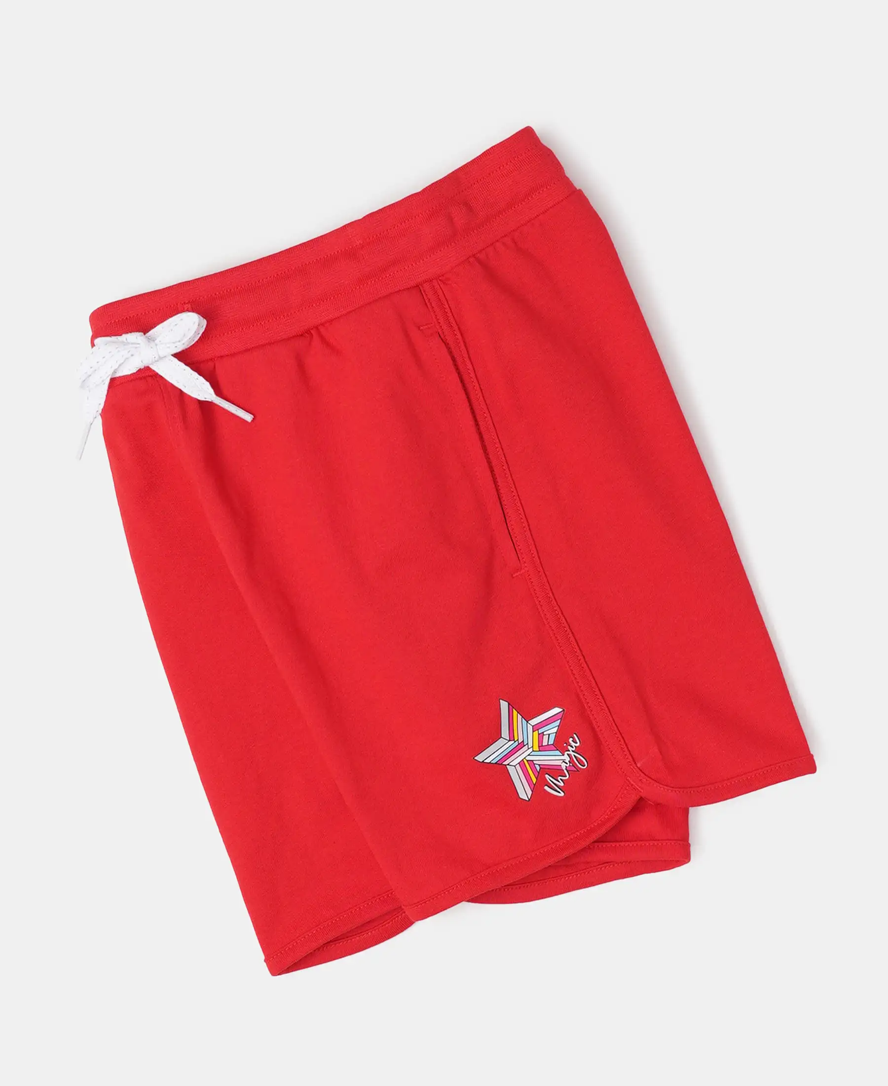 Girl's Super Combed Cotton Rich Graphic Printed Shorts with Curved Hem - Rio Red - Image 5