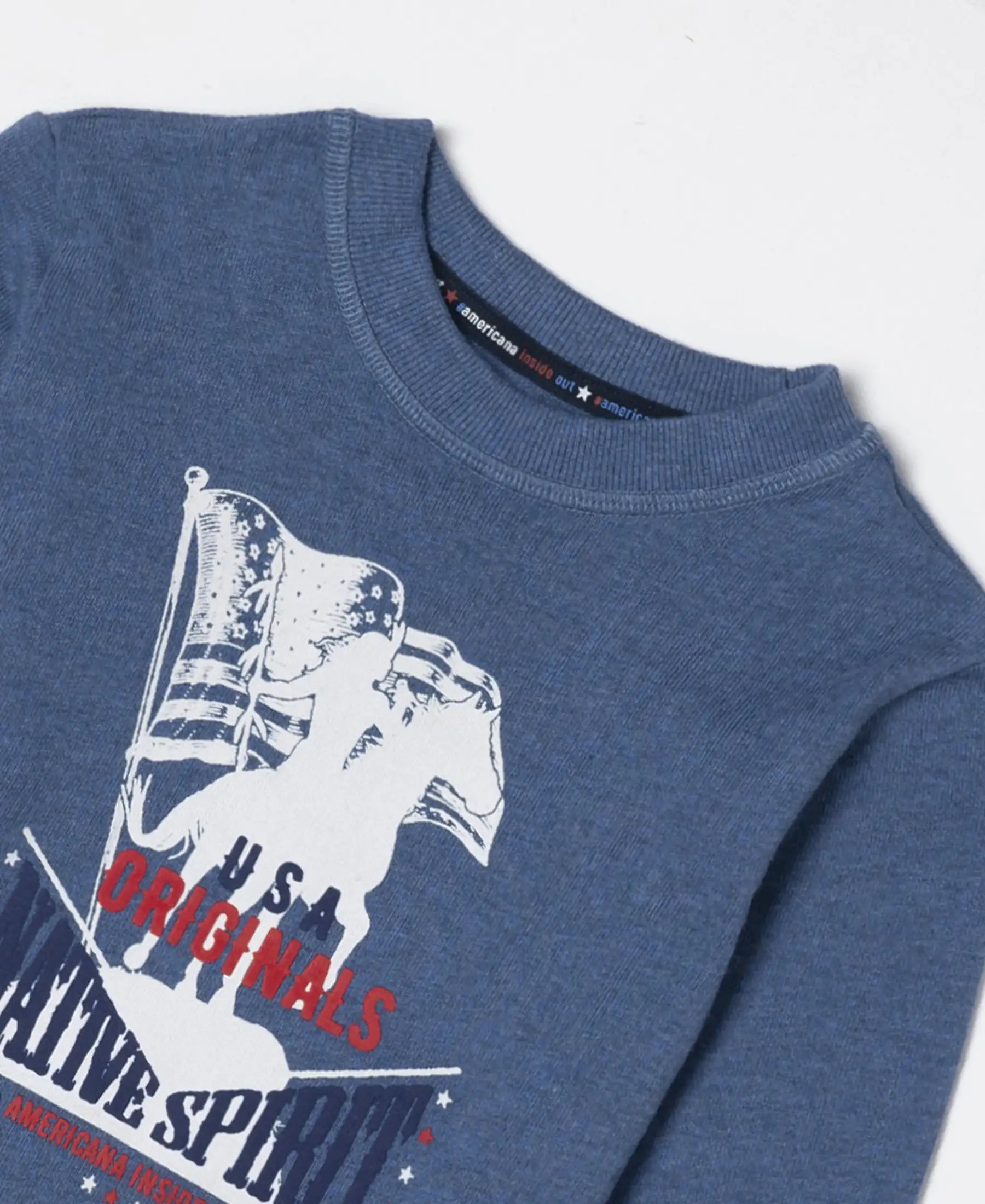 Boy's Super Combed Cotton Rich Graphic Printed Sweatshirt - Light Denim Melange - Image 3