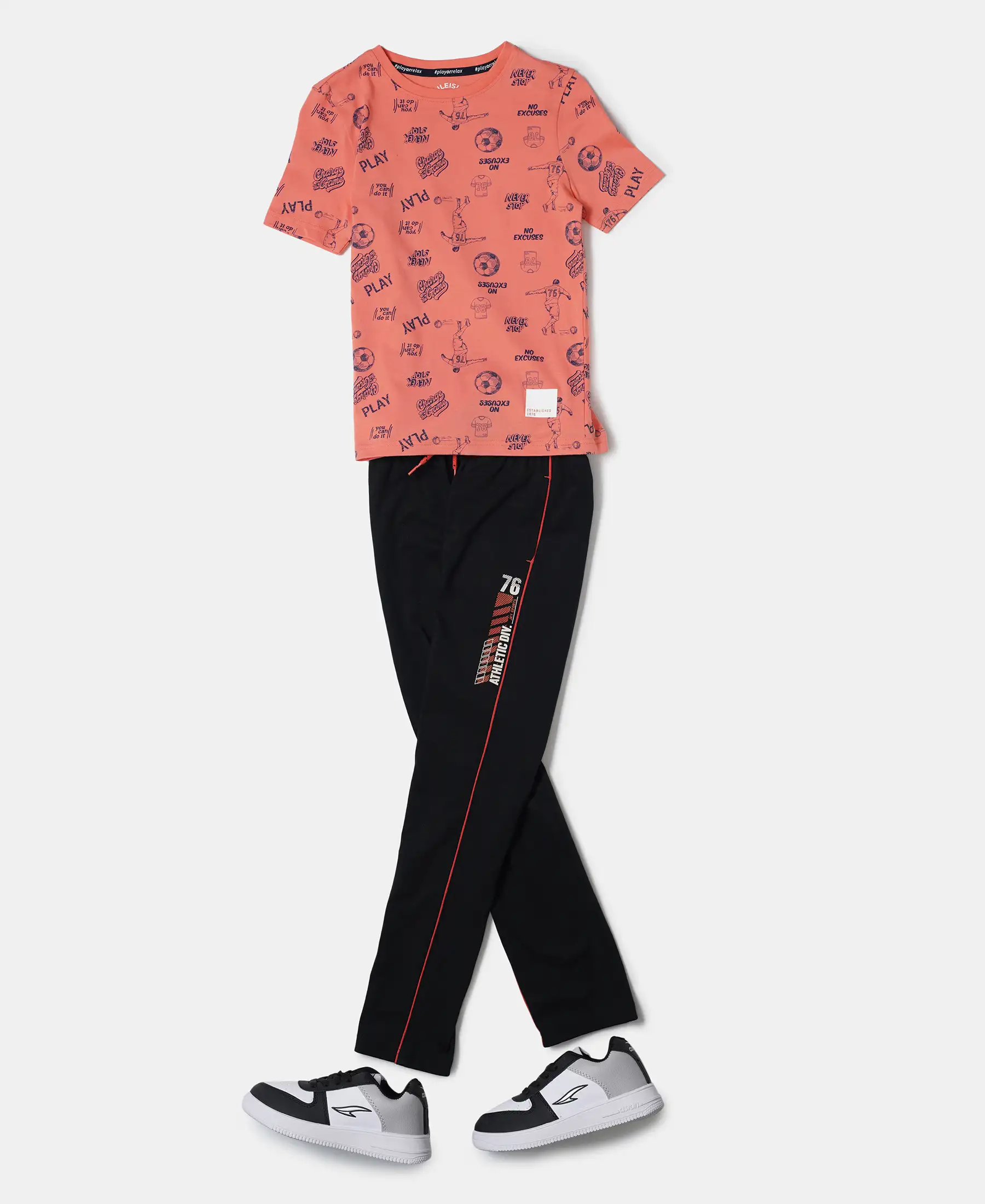 Boy's Super Combed Cotton Rich Graphic Printed Trackpants with Contrast Side Piping - Black - Image 4