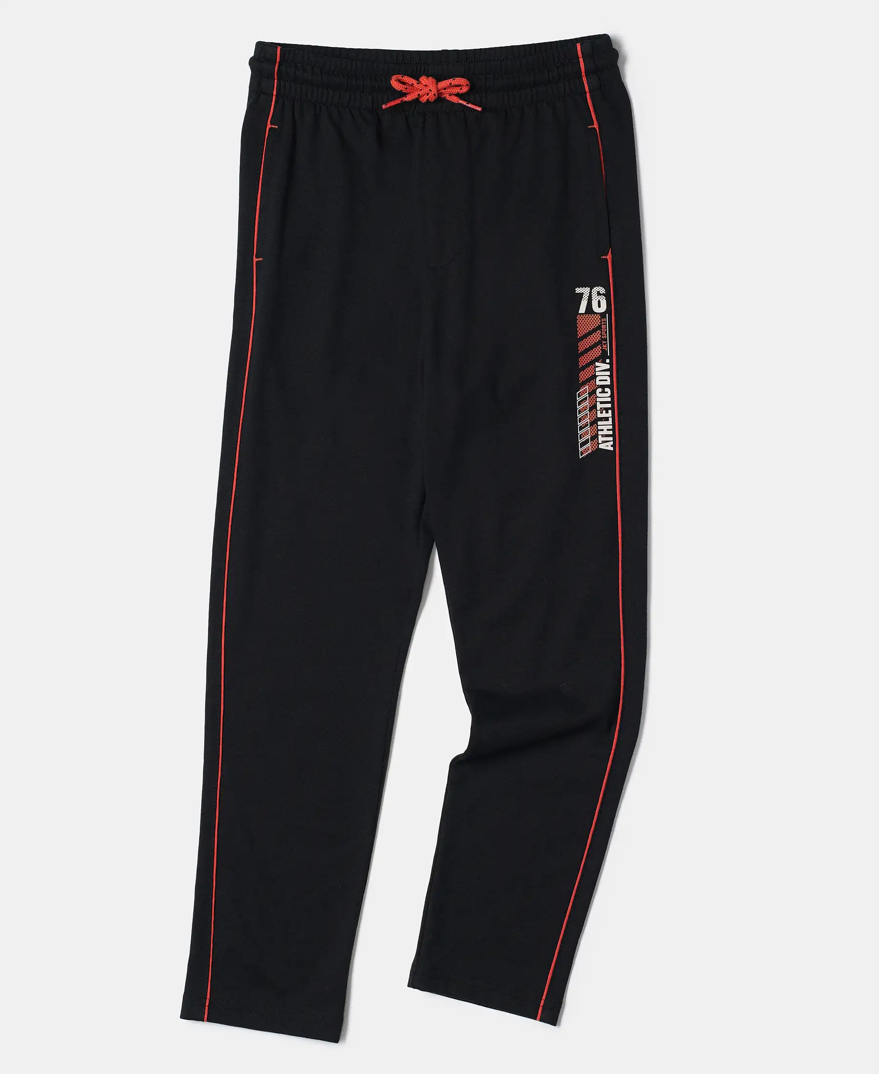 Boy's Super Combed Cotton Rich Graphic Printed Trackpants with Contrast Side Piping - Black - Image 5