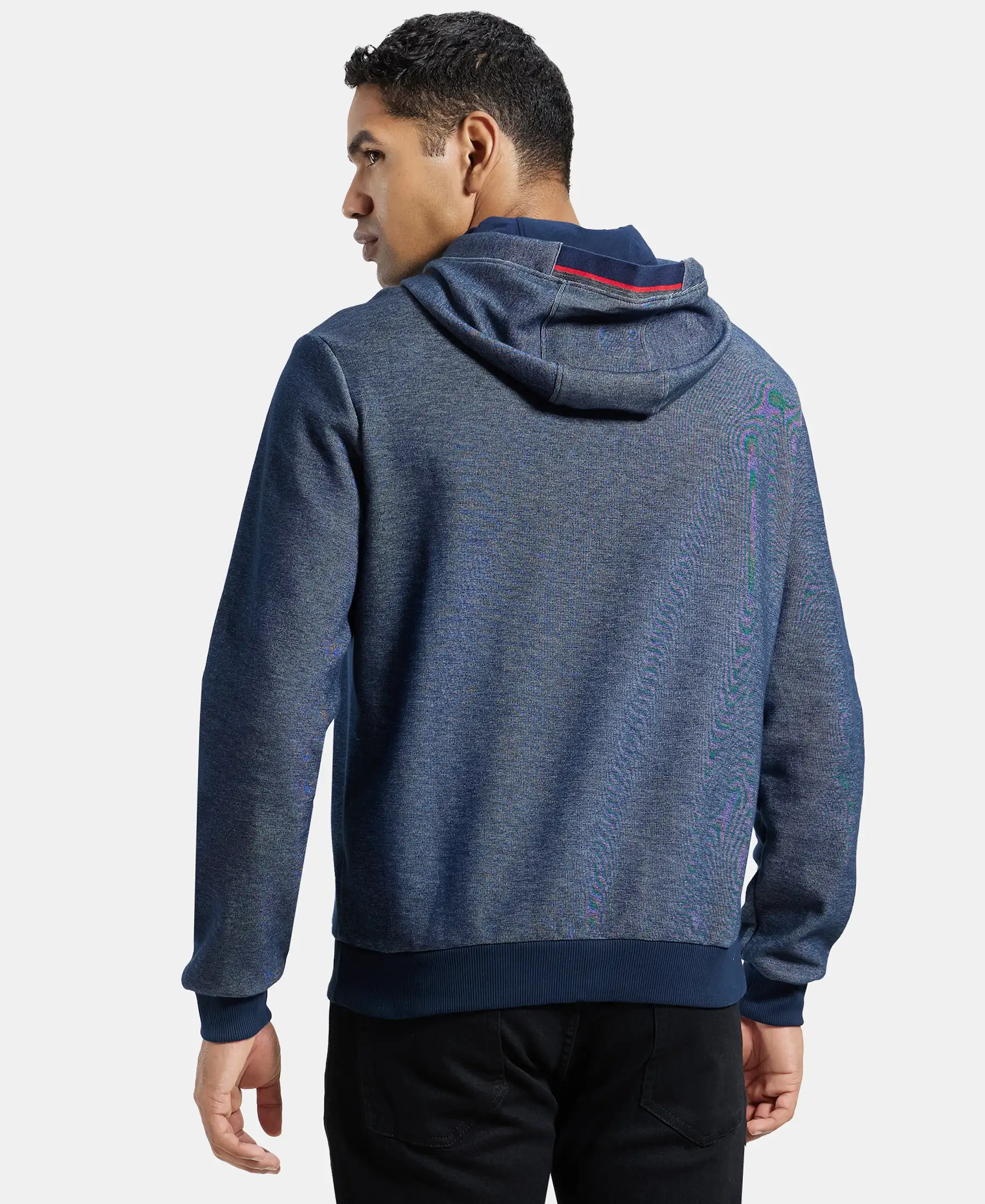 Super Combed Cotton Rich Hoodie Sweatshirt with Ribbed Cuffs - Navy - Image 3