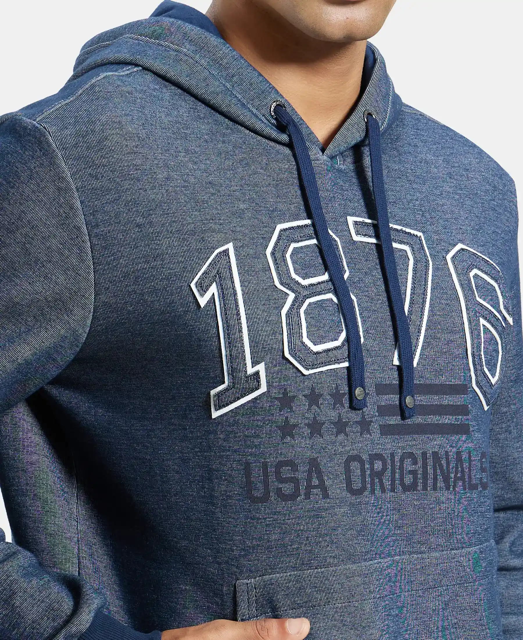 Super Combed Cotton Rich Hoodie Sweatshirt with Ribbed Cuffs - Navy - Image 6
