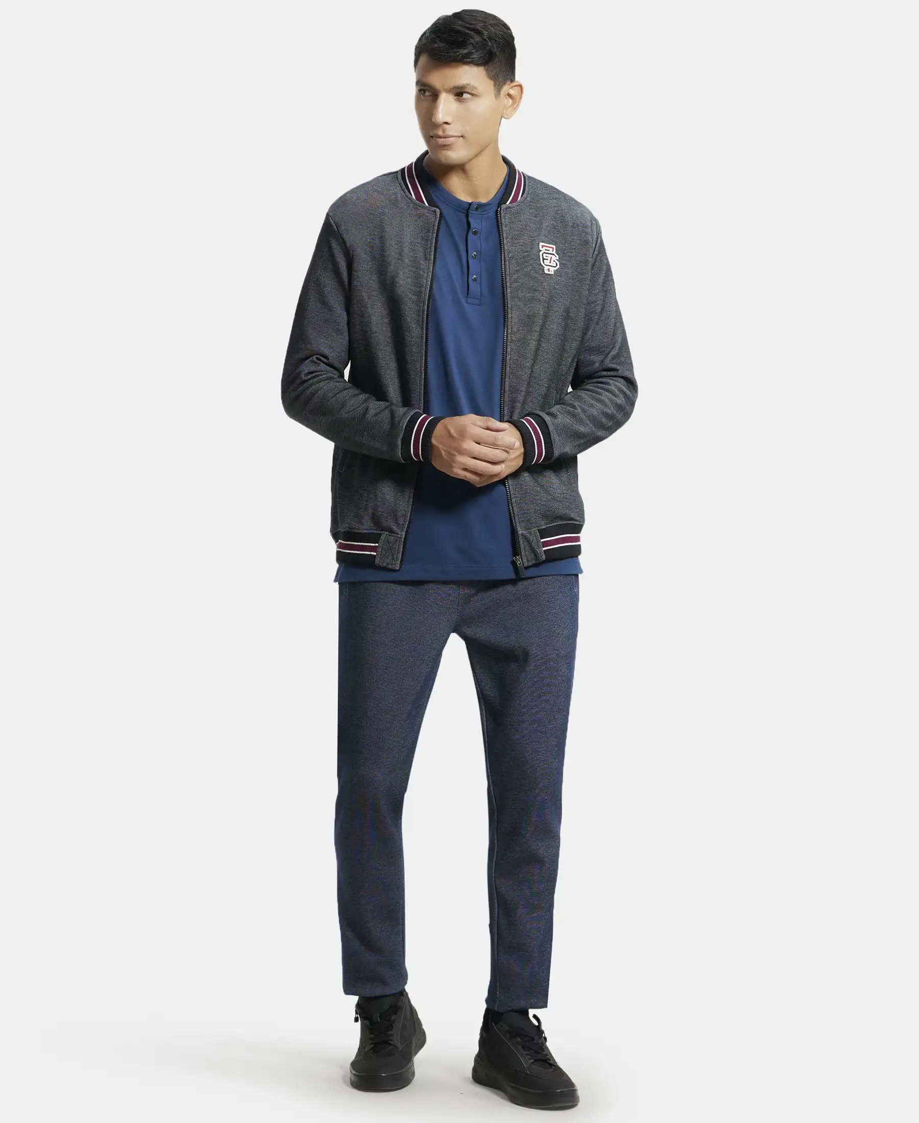 Super Combed Cotton Rich Jacket with Ribbed Cuffs - Black - Image 4