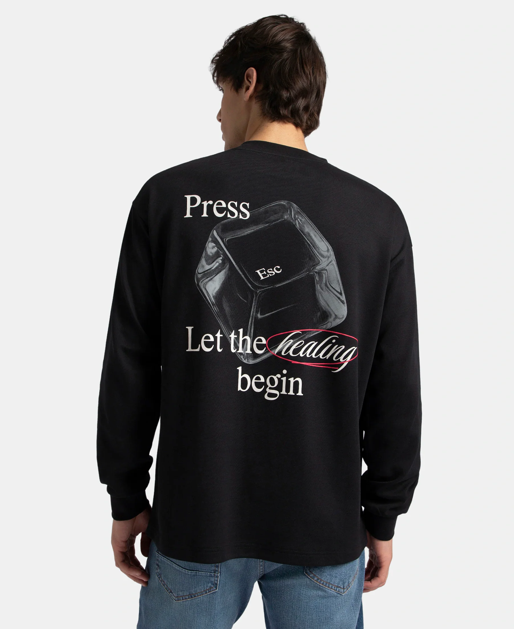 Super Combed Cotton Rich Oversized Fit Graphic Printed Full Sleeve T-Shirt - Deep Black - Image 3