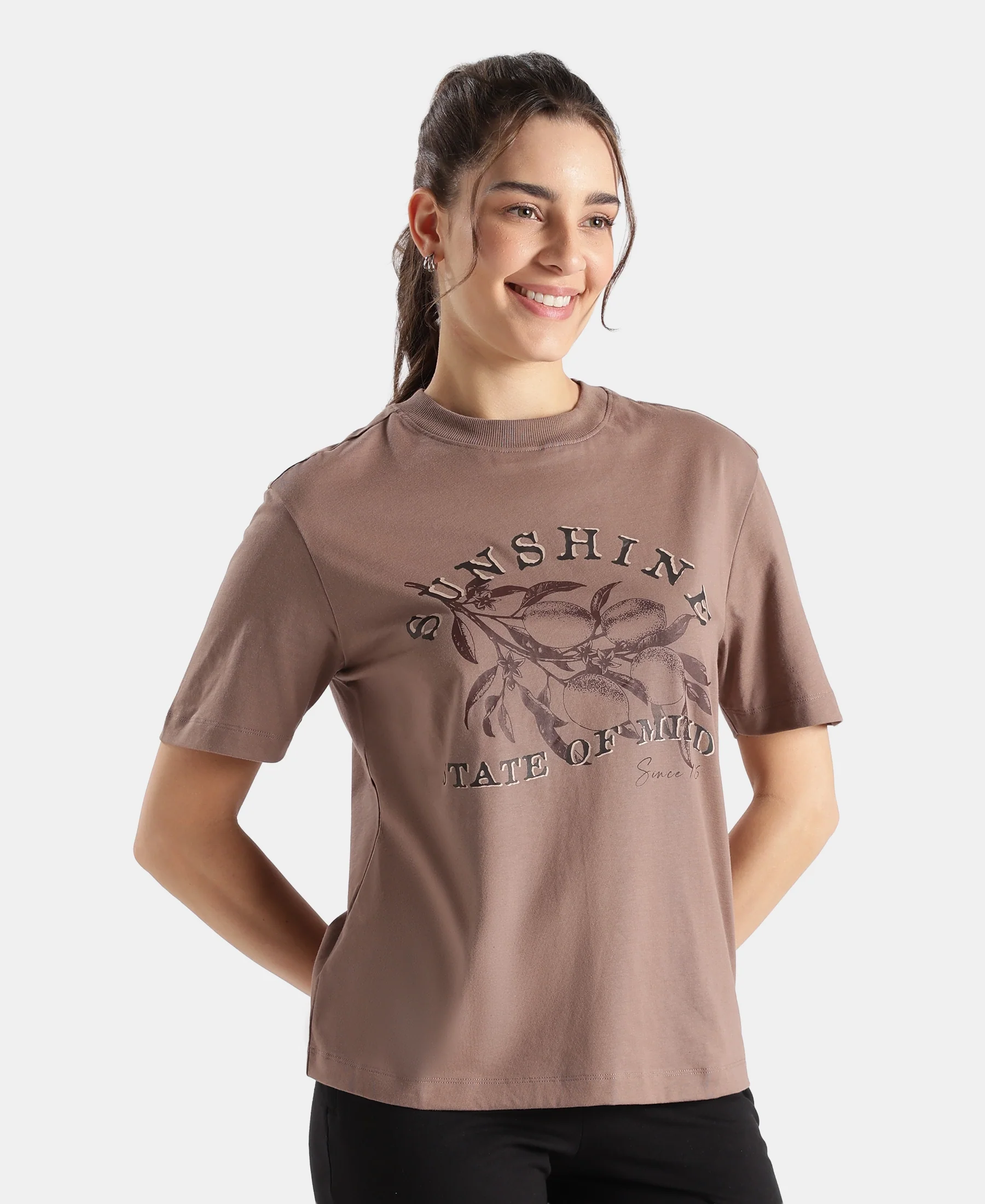 Super Combed Cotton Rich Oversized Printed T-Shirt - Deep Taupe - Image 2