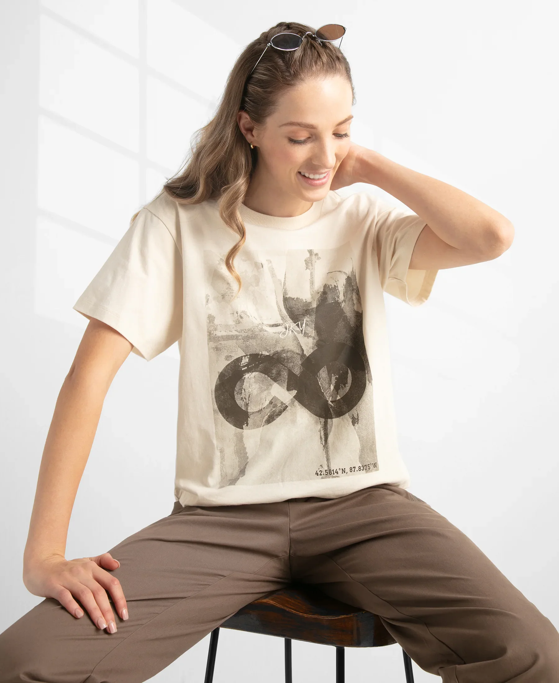 Super Combed Cotton Rich Oversized Graphic Print T-Shirt with Drop Shoulder Styling - Snow White - Image 5