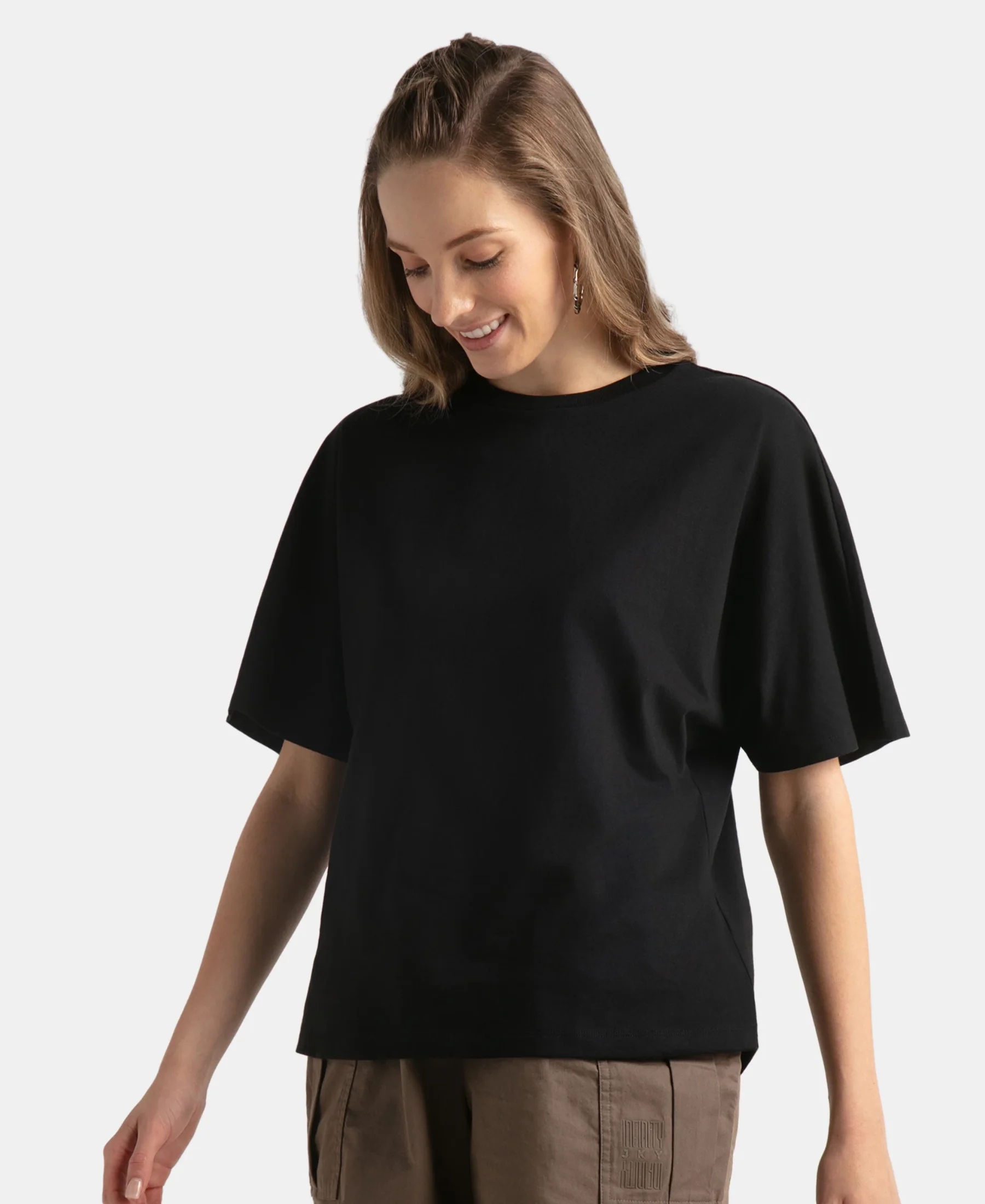 Super Combed Cotton Rich Oversized T-Shirt With Dolman Sleeve Styling - Black - Image 4