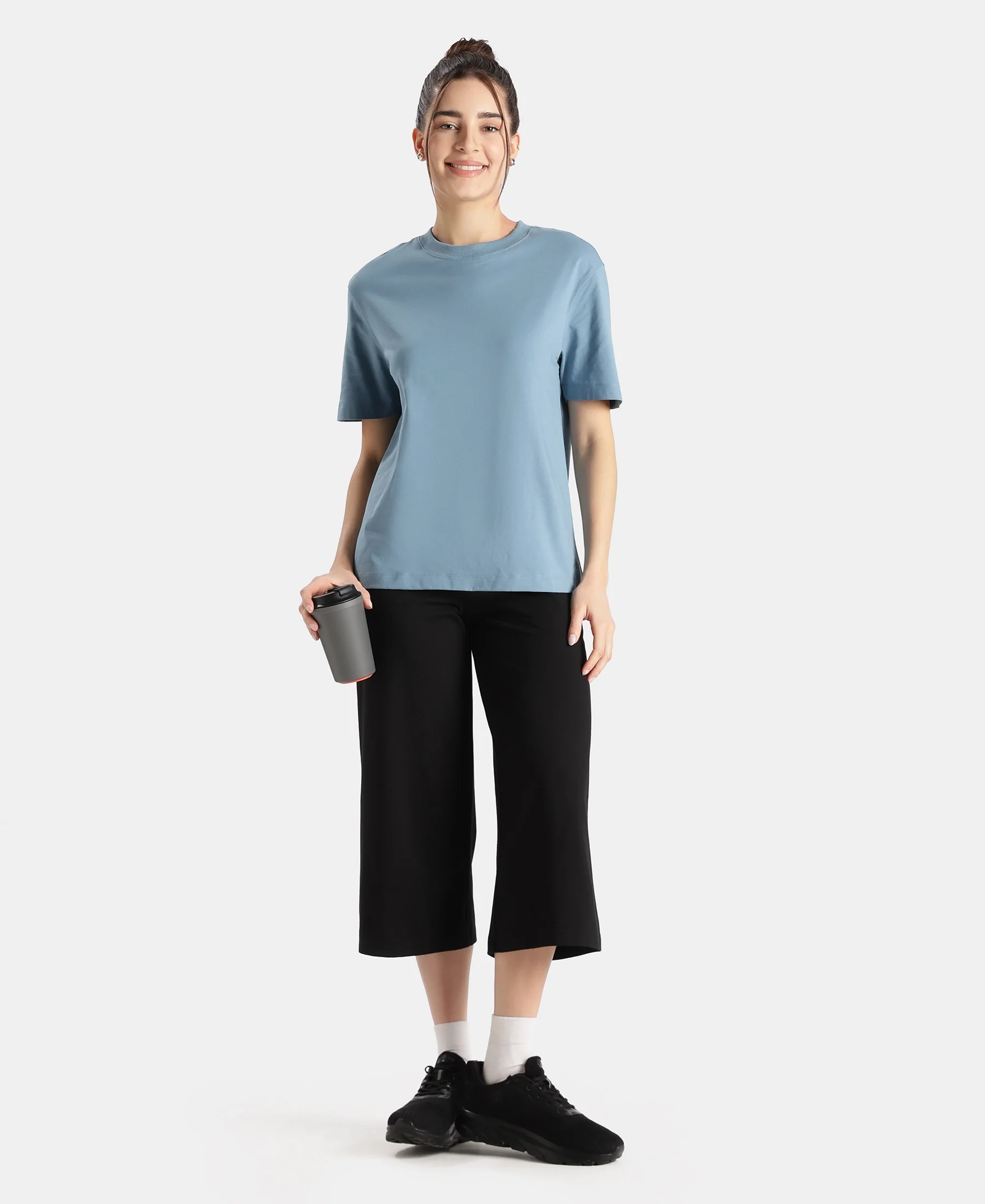 Super Combed Cotton Rich Oversized T-Shirt with Side Slits - Provincial Blue - Image 4