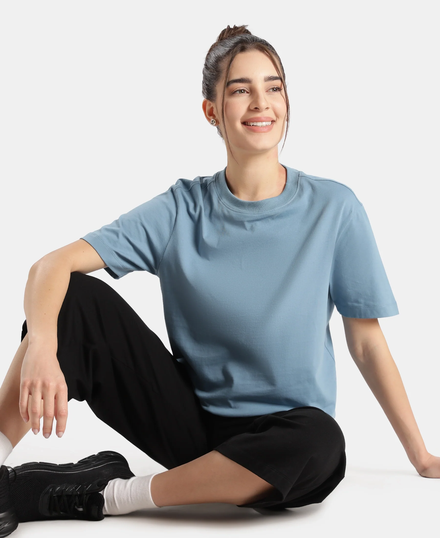 Super Combed Cotton Rich Oversized T-Shirt with Side Slits - Provincial Blue - Image 5