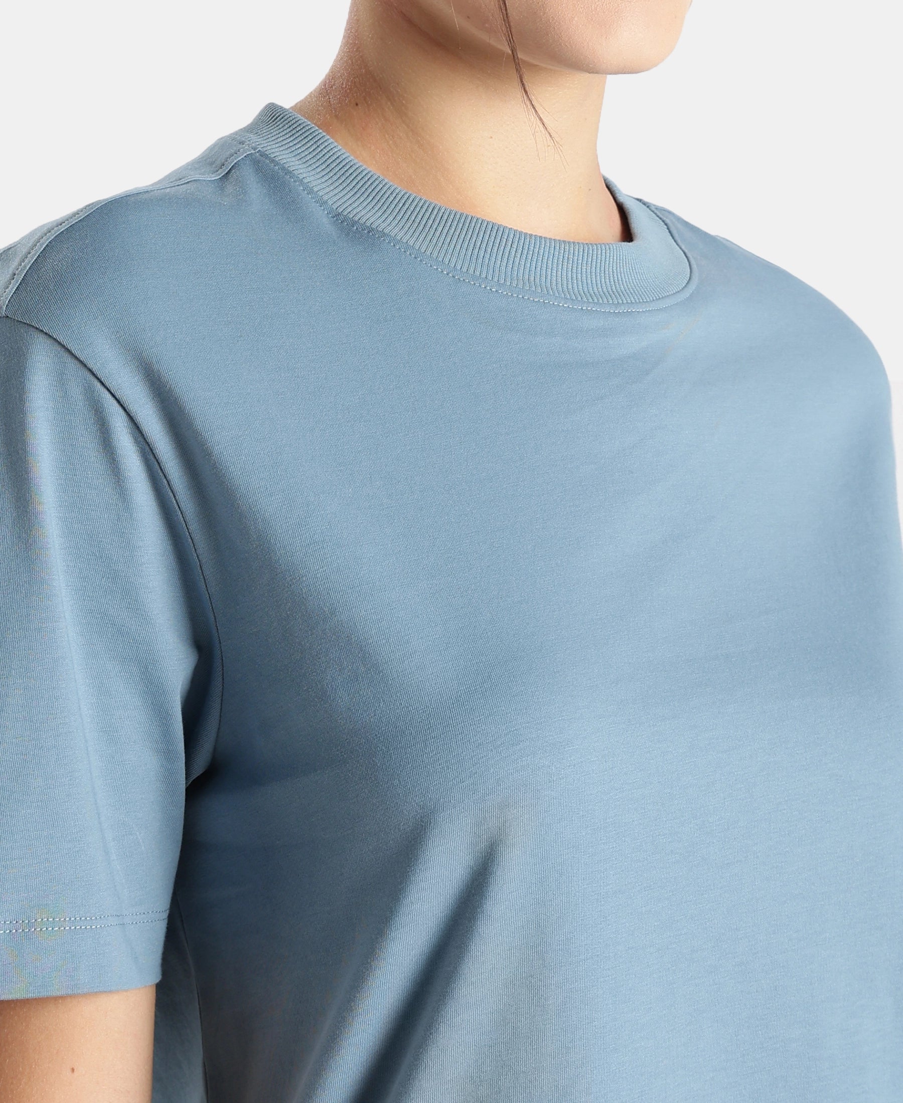 Super Combed Cotton Rich Oversized T-Shirt with Side Slits - Provincial Blue - Image 7