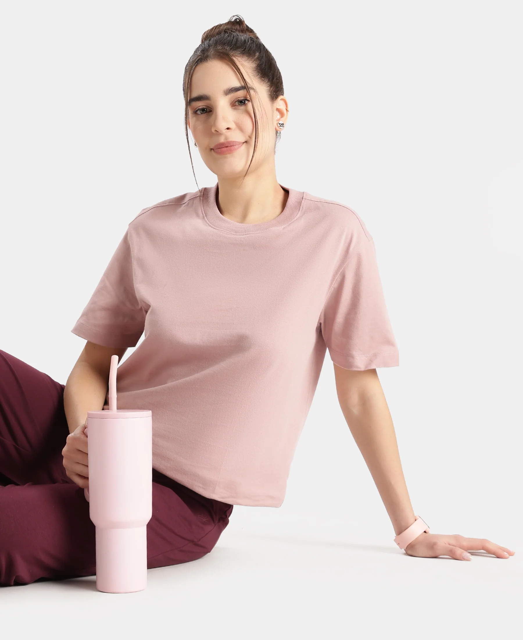 Super Combed Cotton Rich Oversized T-Shirt with Side Slits - Woodrose - Image 5