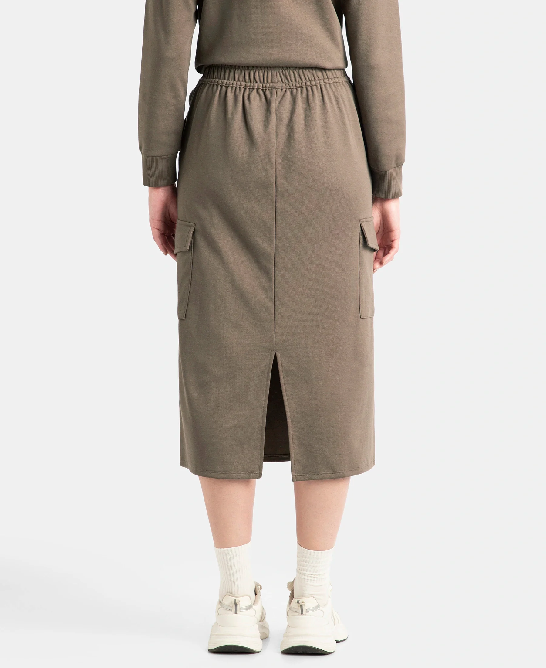 Super Combed Cotton Rich Pique Fabric Cargo Skirt with Inner Drawstrings - Dark Khaki - Image 3