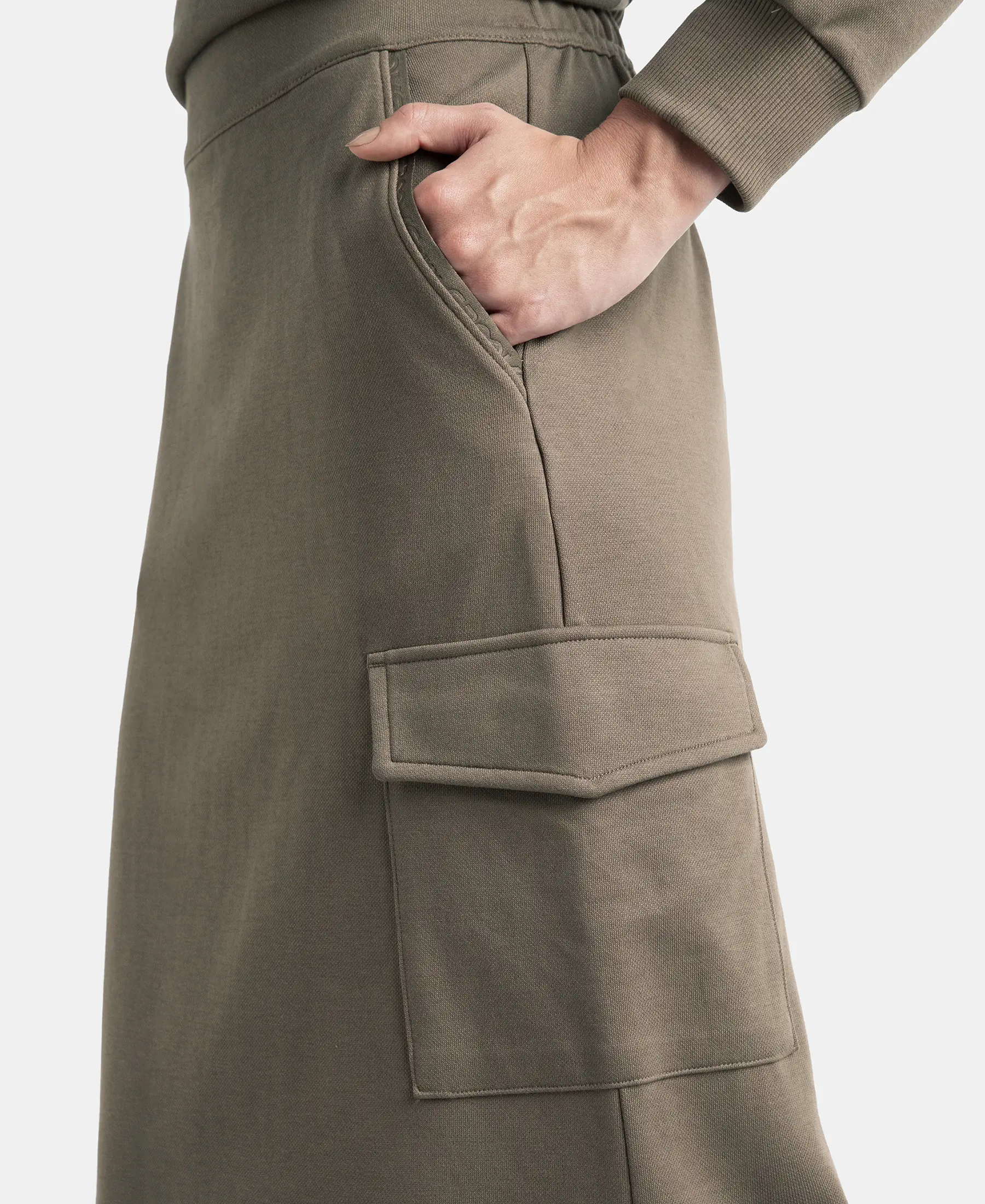 Super Combed Cotton Rich Pique Fabric Cargo Skirt with Inner Drawstrings - Dark Khaki - Image 8