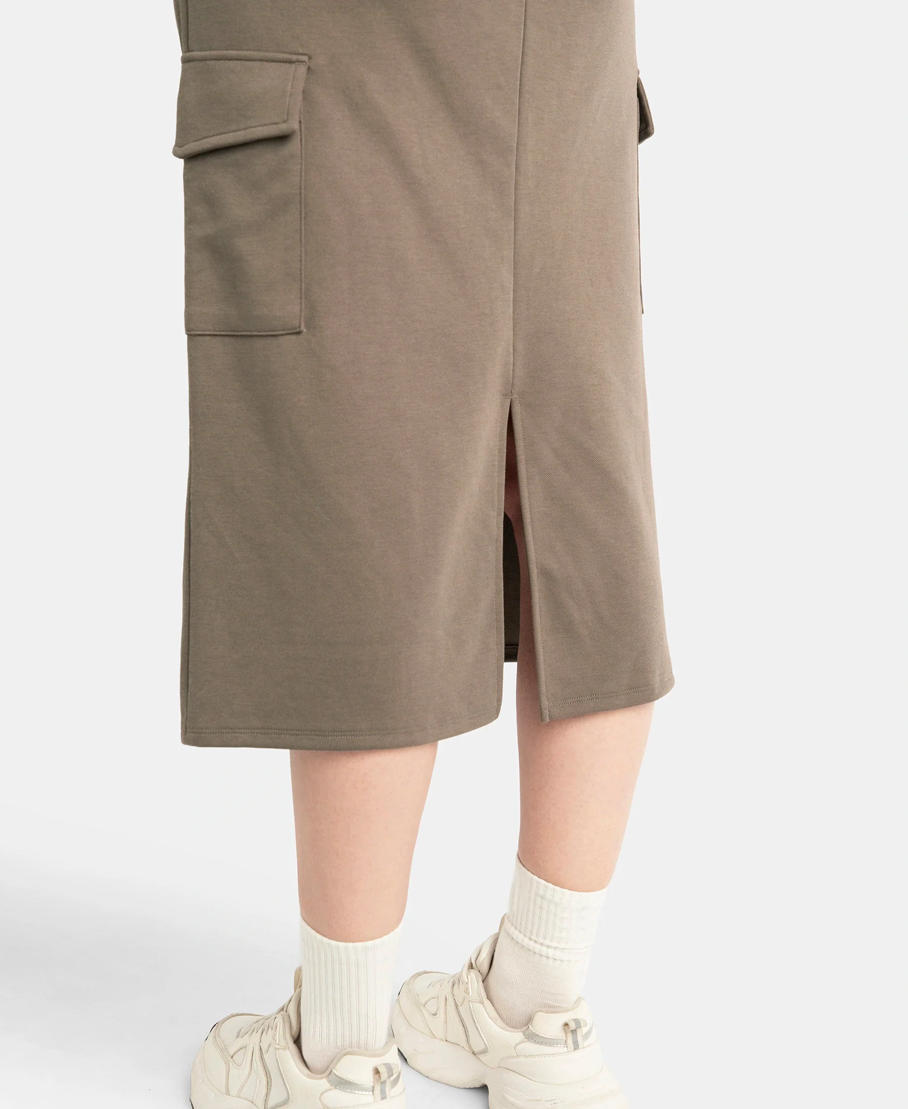 Super Combed Cotton Rich Pique Fabric Cargo Skirt with Inner Drawstrings - Dark Khaki - Image 9