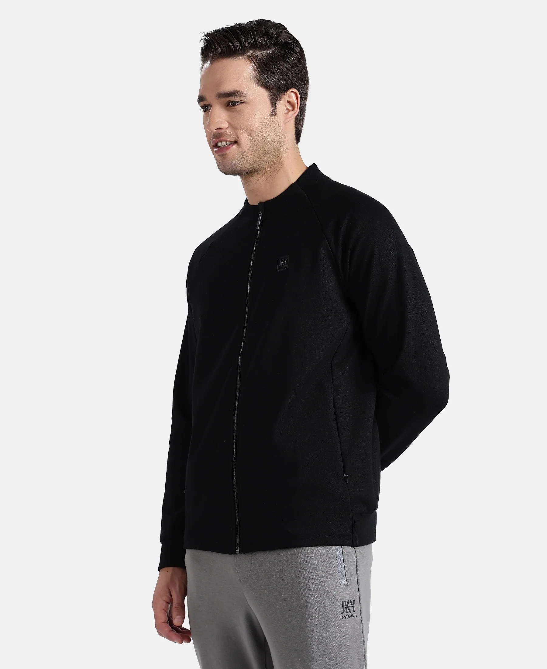 Super Combed Cotton Rich Pique Fabric Jacket with Ribbed Cuffs - Black - Image 2