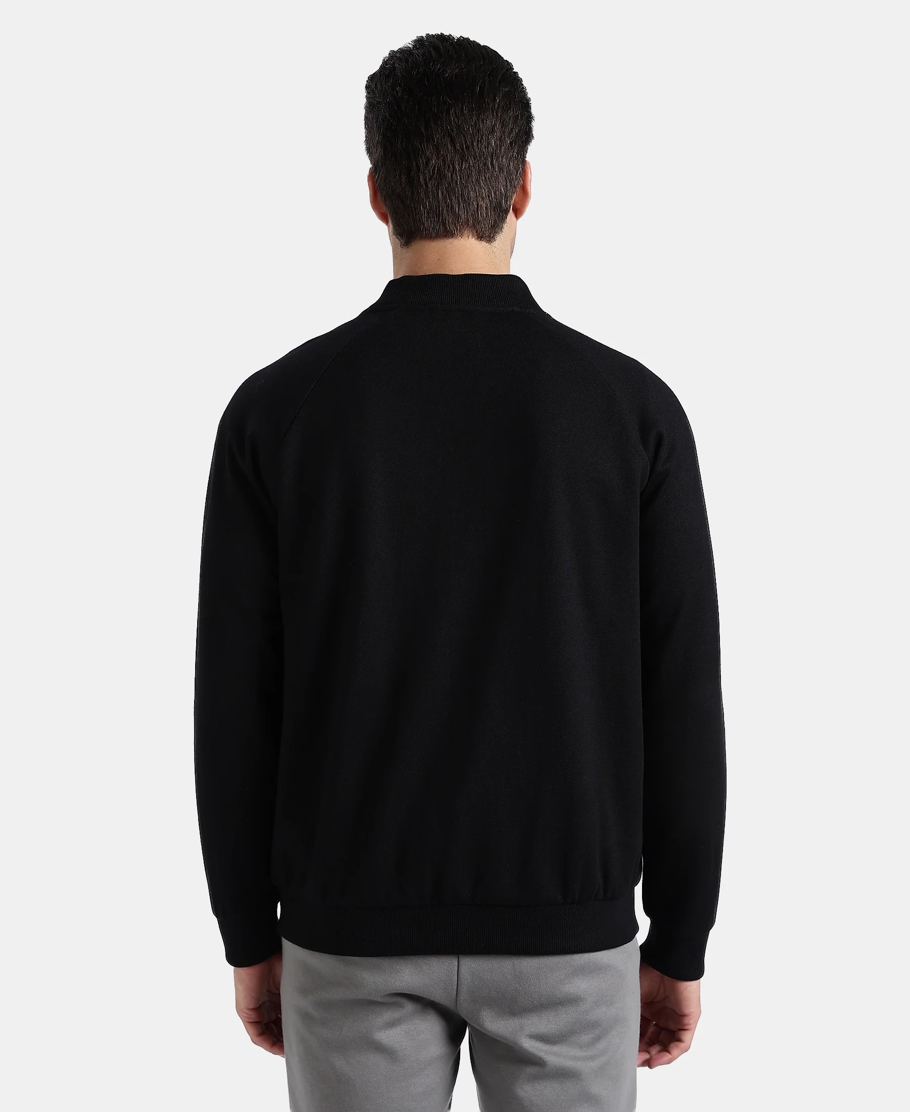 Super Combed Cotton Rich Pique Fabric Jacket with Ribbed Cuffs - Black - Image 3