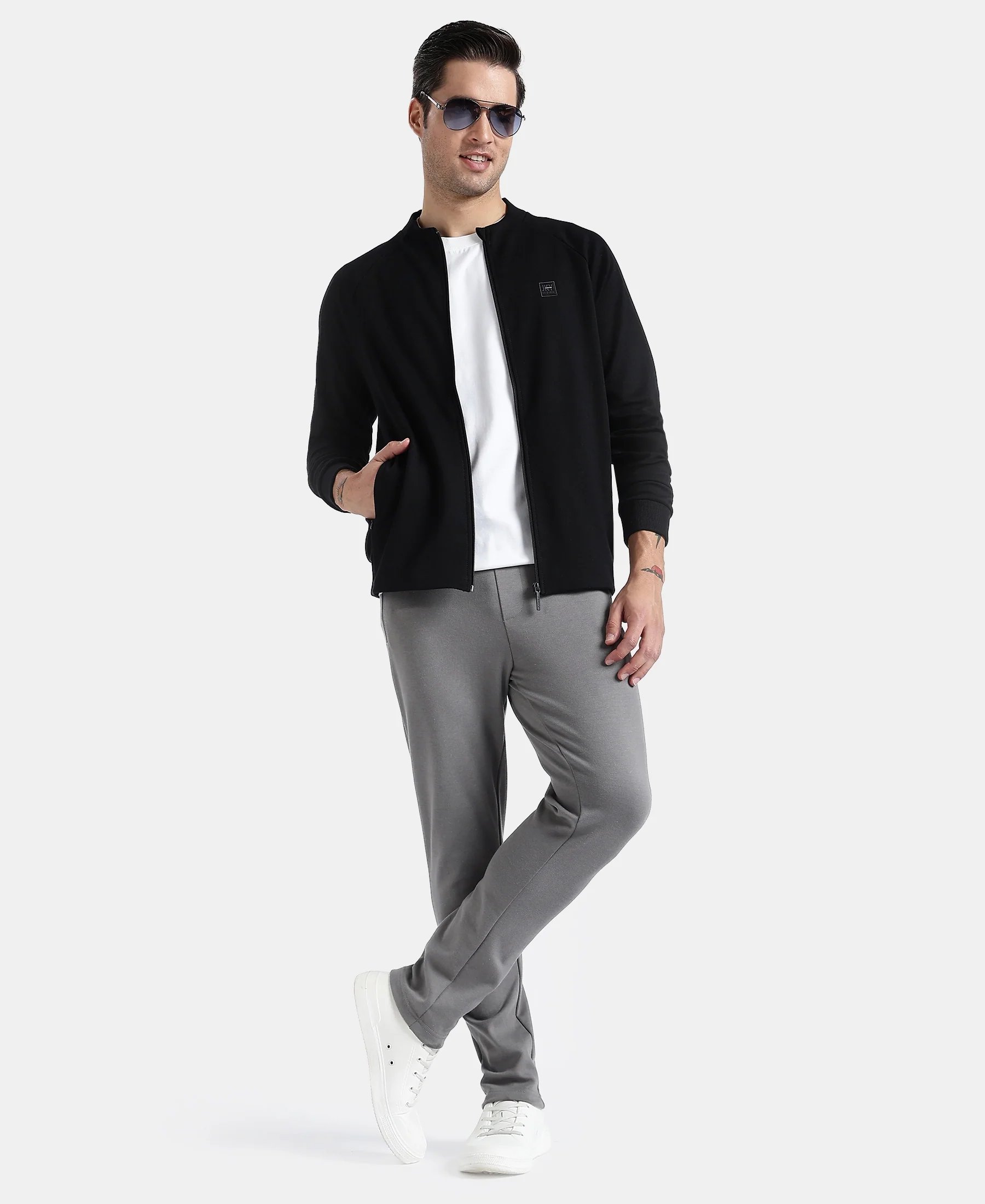 Super Combed Cotton Rich Pique Fabric Jacket with Ribbed Cuffs - Black - Image 4