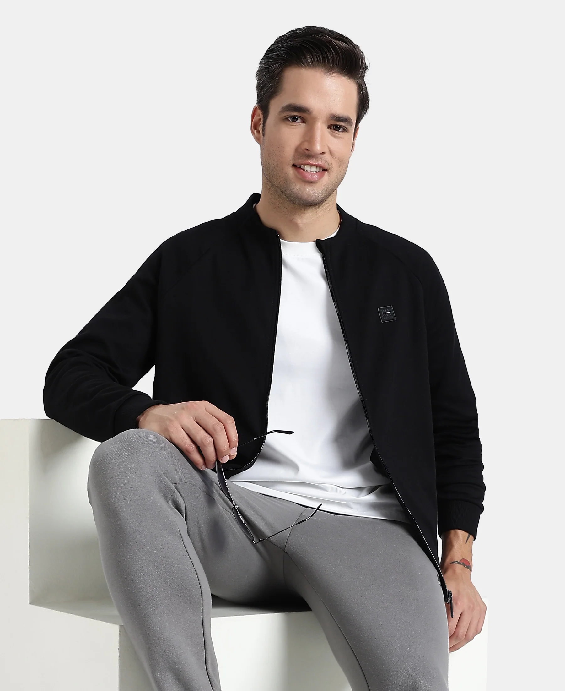 Super Combed Cotton Rich Pique Fabric Jacket with Ribbed Cuffs - Black - Image 5