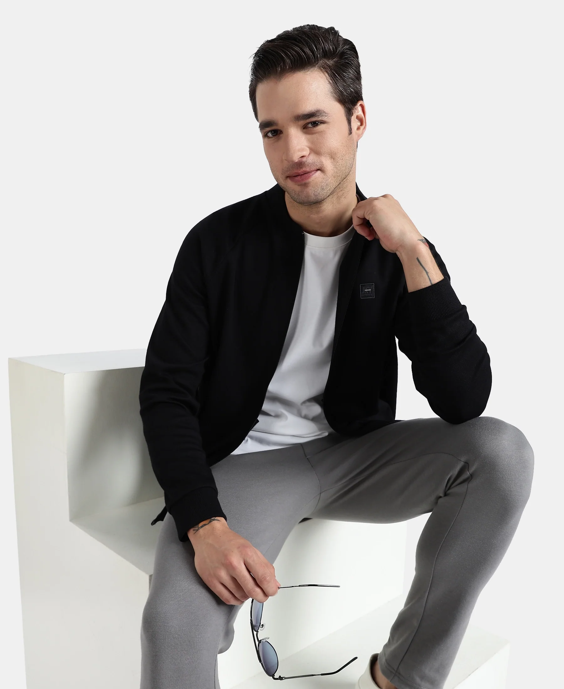 Super Combed Cotton Rich Pique Fabric Jacket with Ribbed Cuffs - Black - Image 6