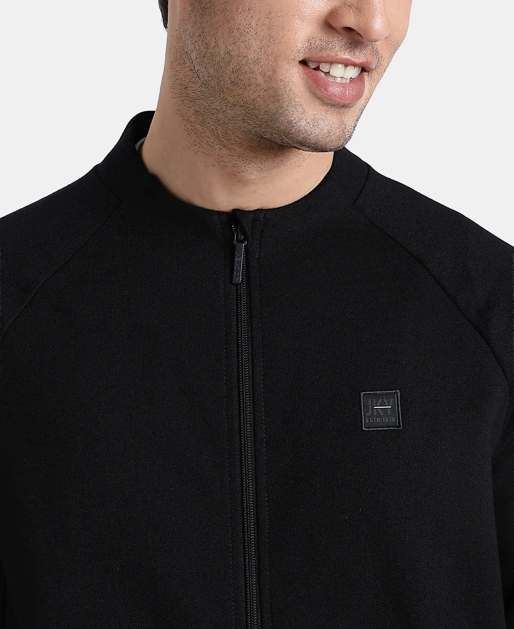 Super Combed Cotton Rich Pique Fabric Jacket with Ribbed Cuffs - Black - Image 7