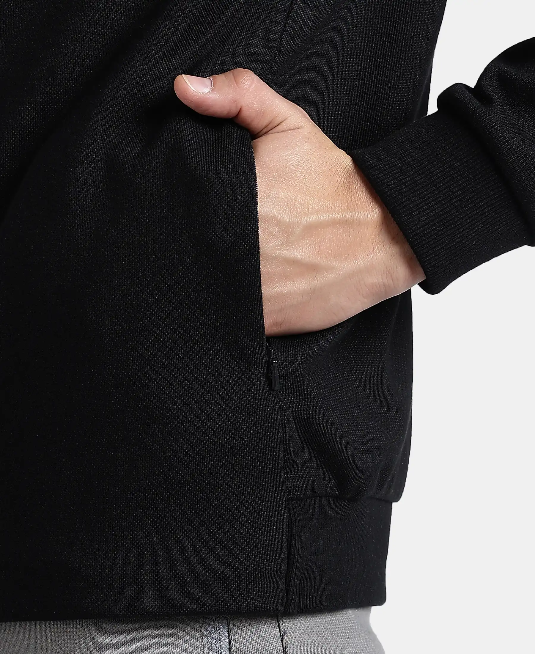 Super Combed Cotton Rich Pique Fabric Jacket with Ribbed Cuffs - Black - Image 8