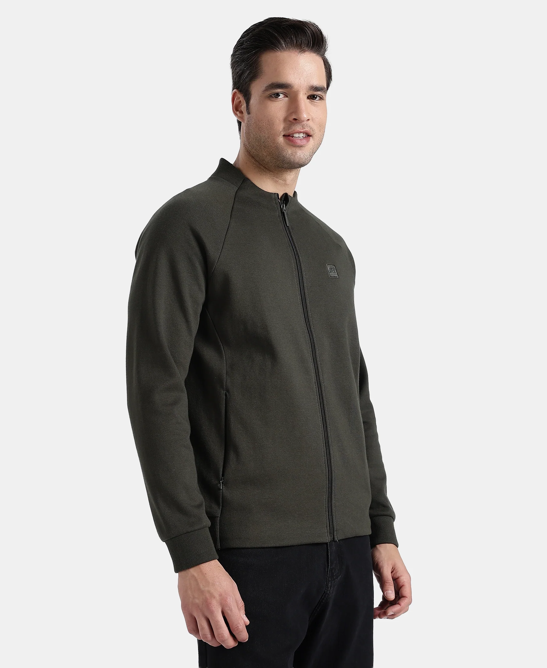 Super Combed Cotton Rich Pique Fabric Jacket with Ribbed Cuffs - Olive - Image 2