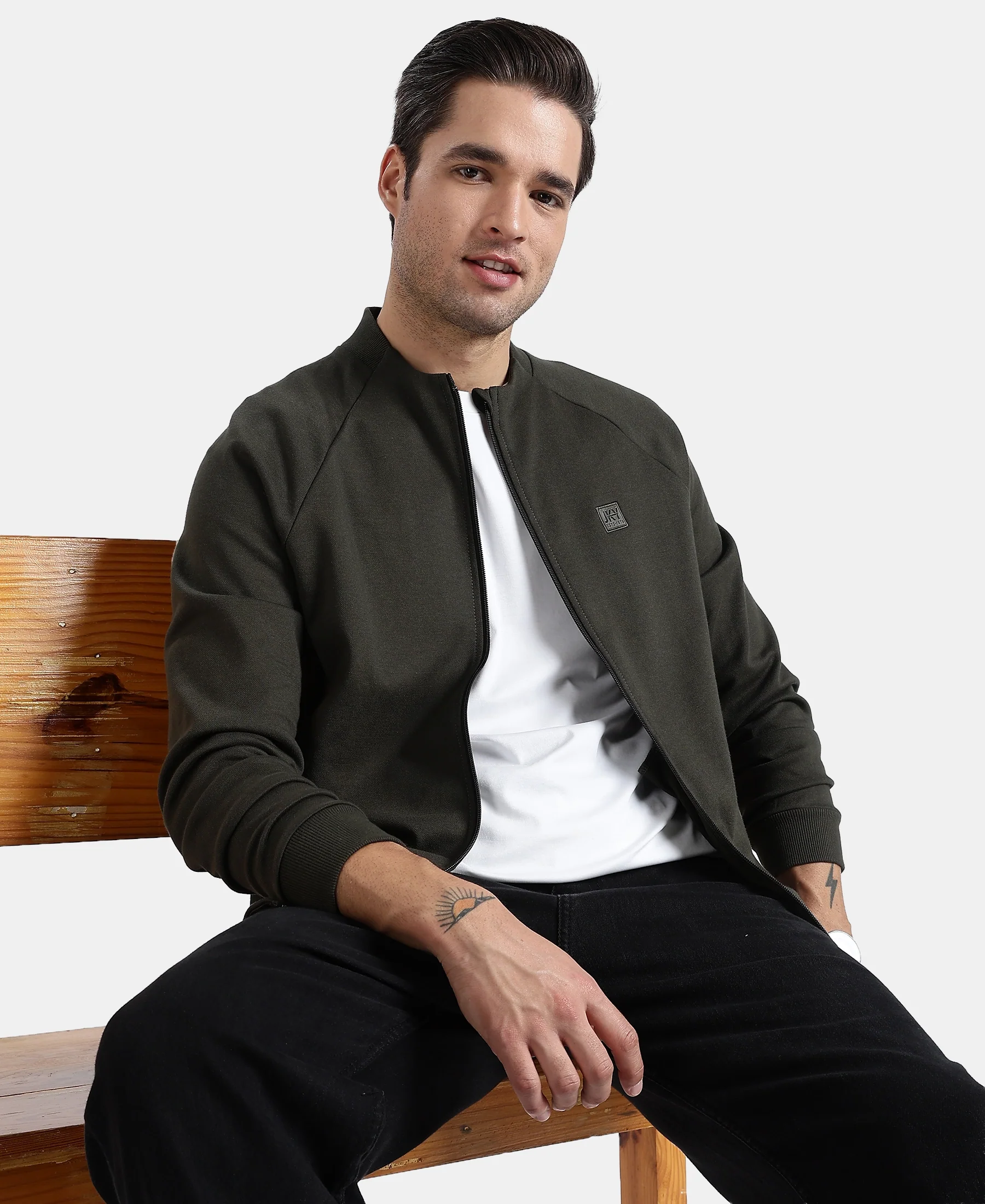 Super Combed Cotton Rich Pique Fabric Jacket with Ribbed Cuffs - Olive - Image 5