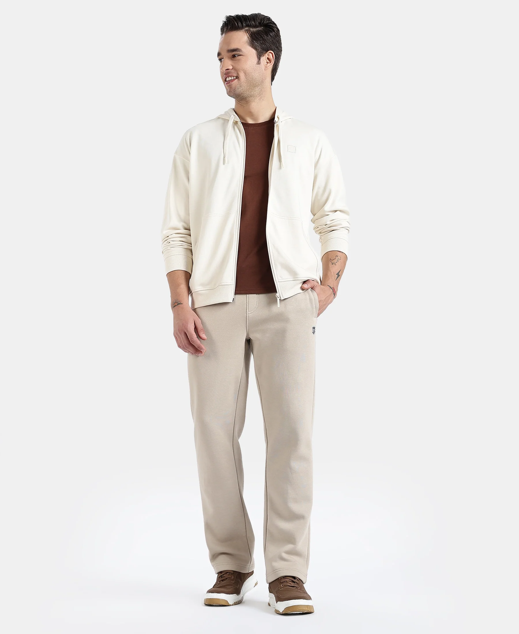 Super Combed Cotton Rich Pique Hoodie Jacket with Ribbed Cuffs - Birch - Image 4