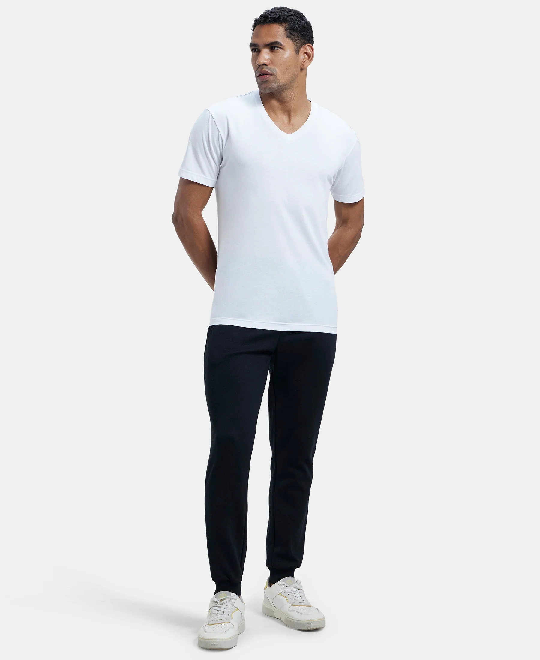 Super Combed Cotton Rich Pique Slim Fit Jogger with Zipper Pockets - Black - Image 6