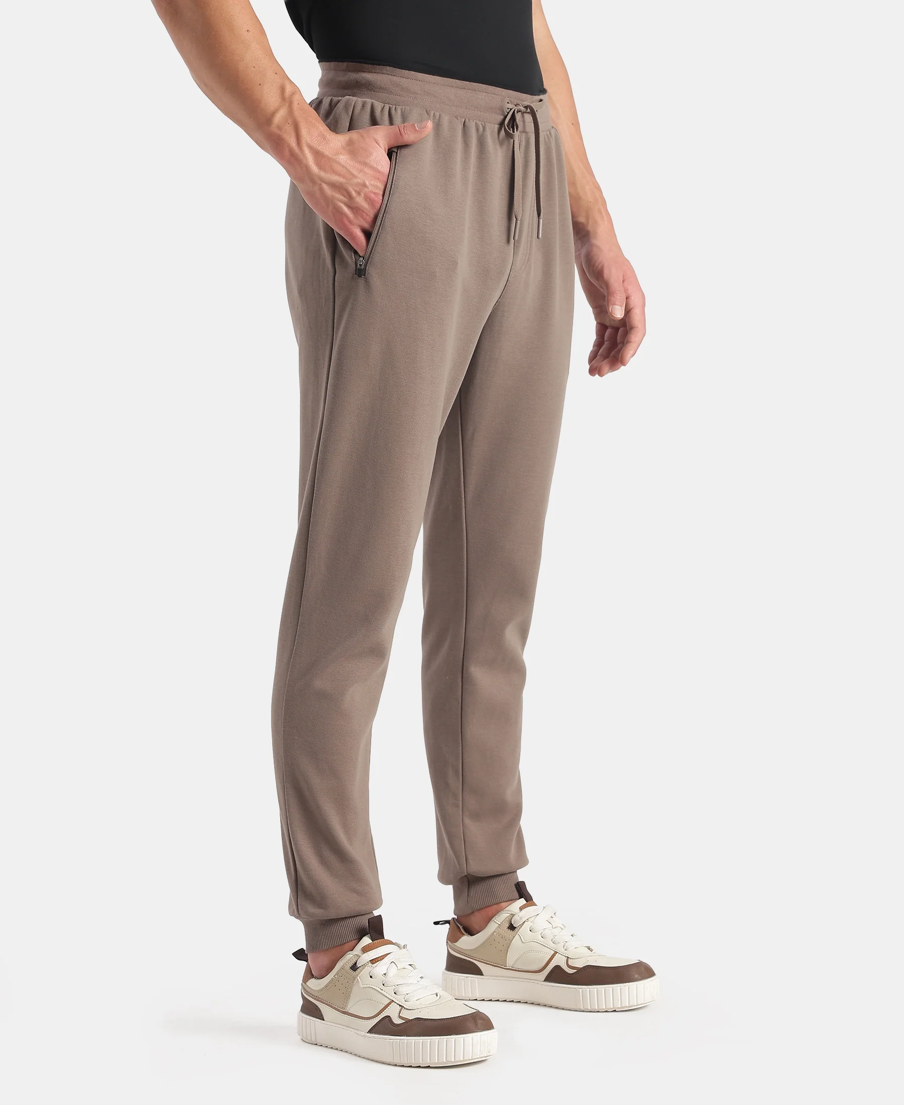 Super Combed Cotton Rich Pique Slim Fit Jogger with Zipper Pockets - Dark Khaki - Image 2