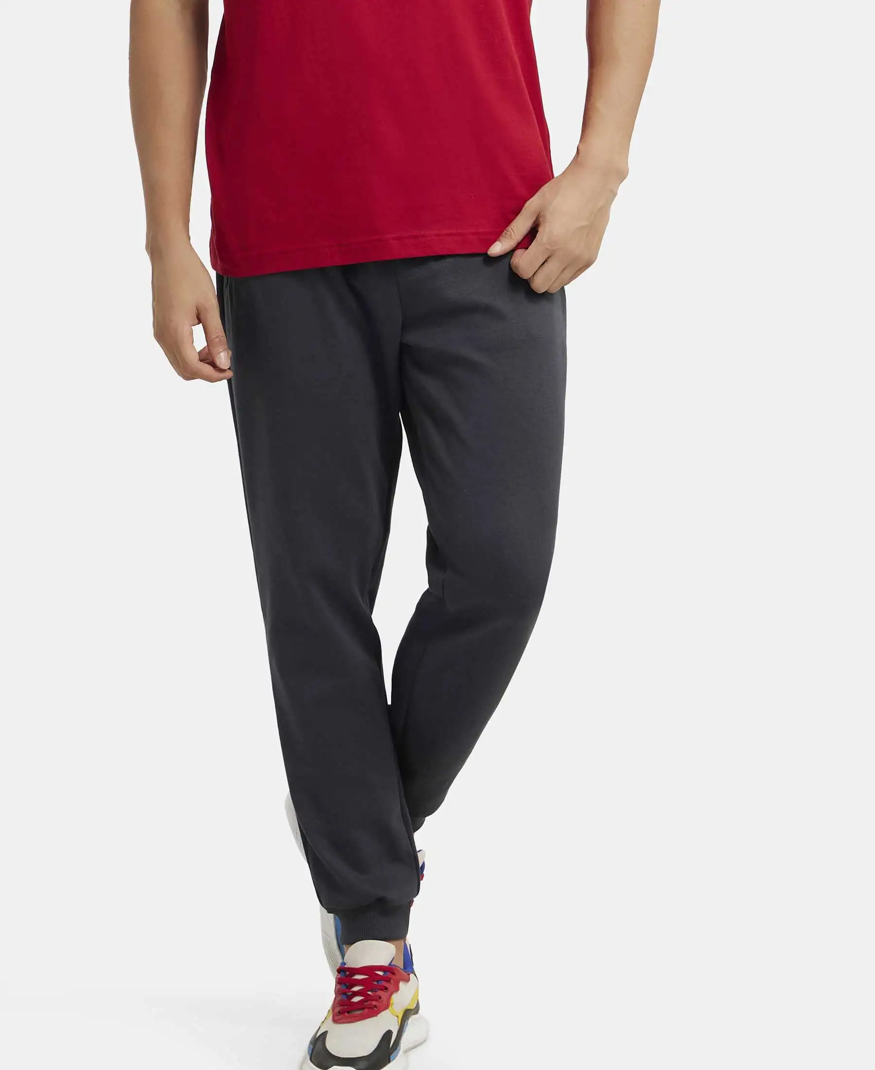 Super Combed Cotton Rich Pique Slim Fit Jogger with Zipper Pockets - Graphite - Image 5
