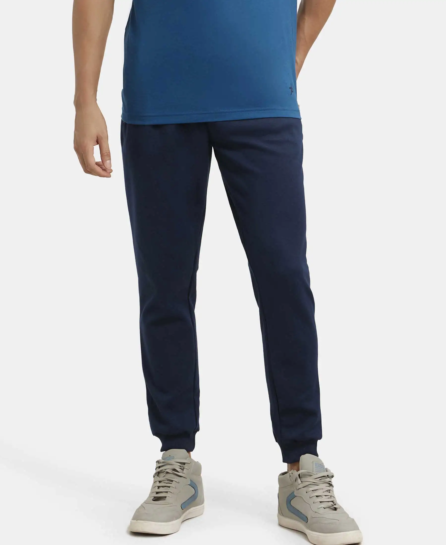 Super Combed Cotton Rich Pique Slim Fit Jogger with Zipper Pockets - Navy - Image 5