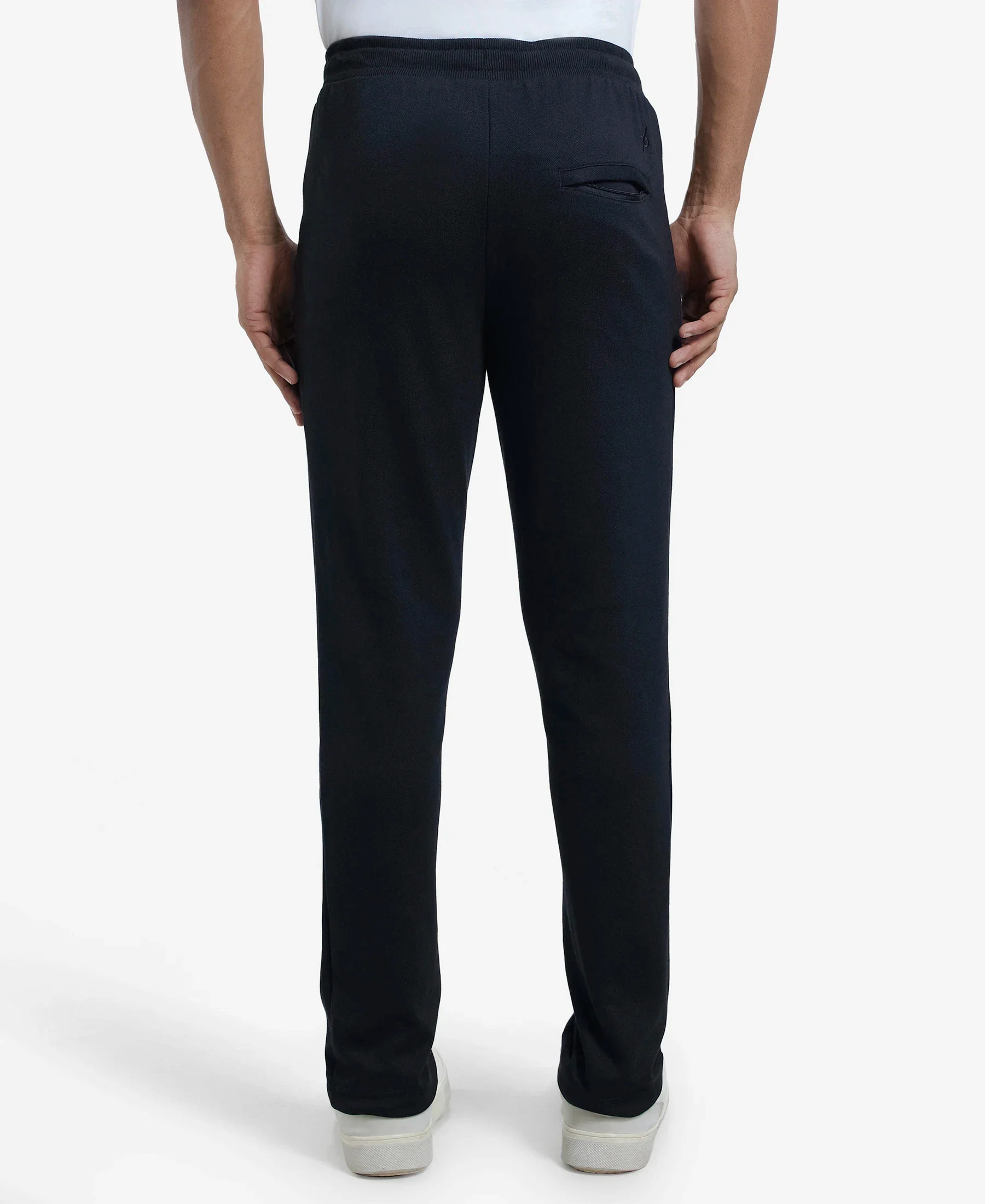 Super Combed Cotton Rich Pique Slim Fit Trackpant with Side Zipper Pockets - Black - Image 3