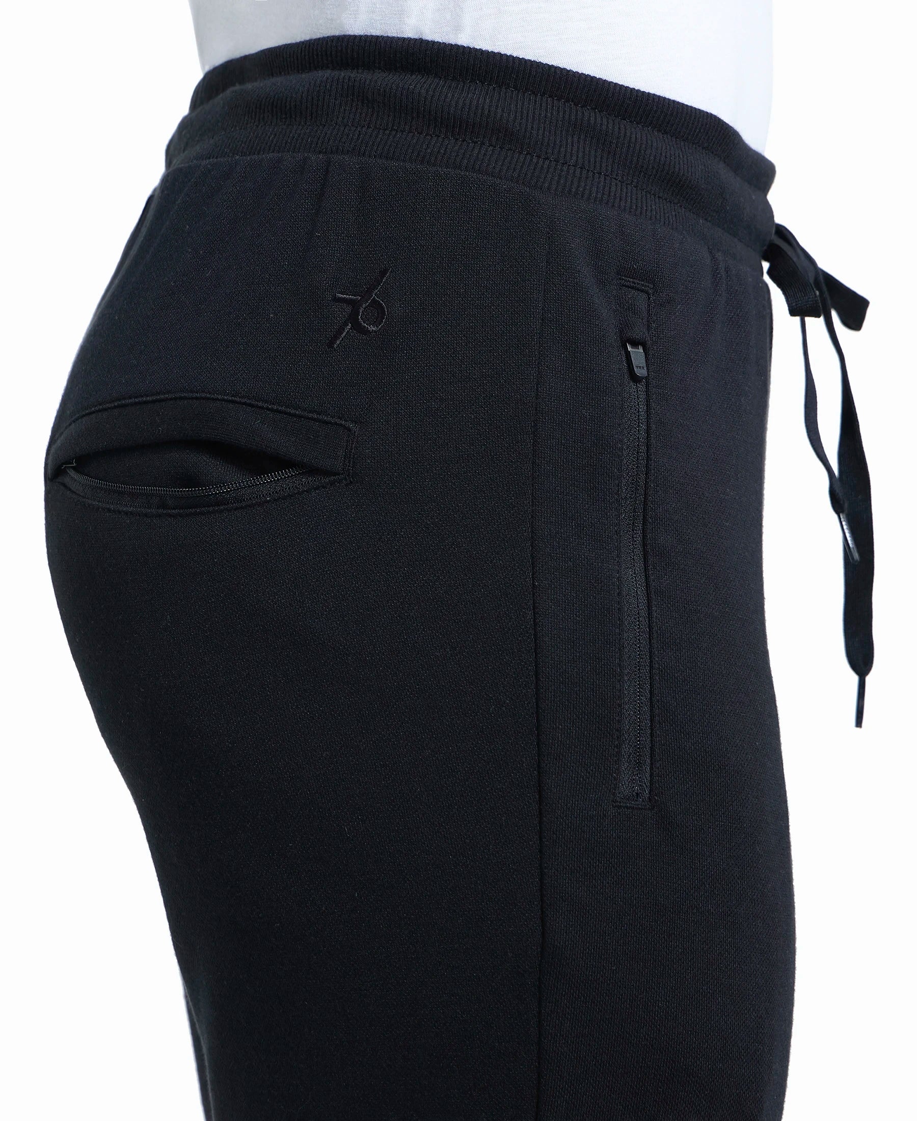 Super Combed Cotton Rich Pique Slim Fit Trackpant with Side Zipper Pockets - Black - Image 7