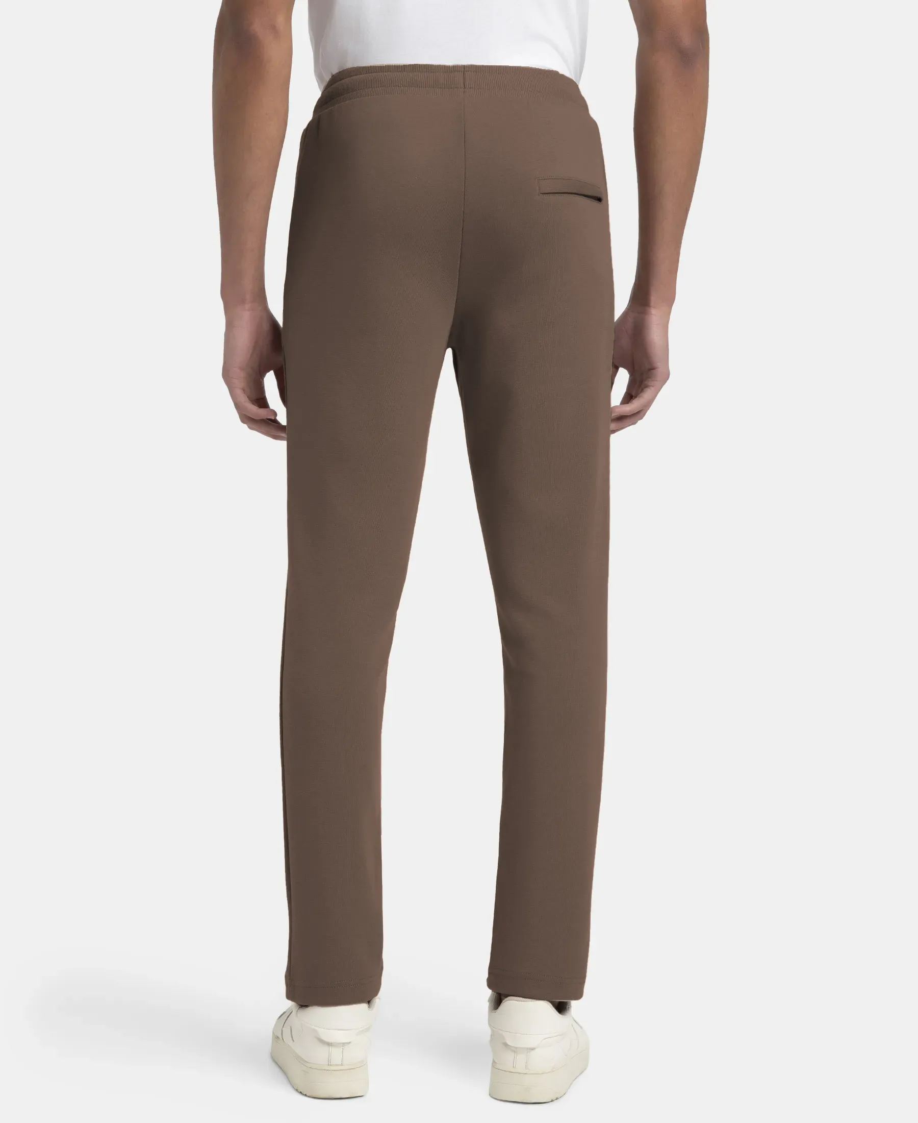 Super Combed Cotton Rich Pique Slim Fit Trackpant with Side Zipper Pockets - Dark Khaki - Image 3