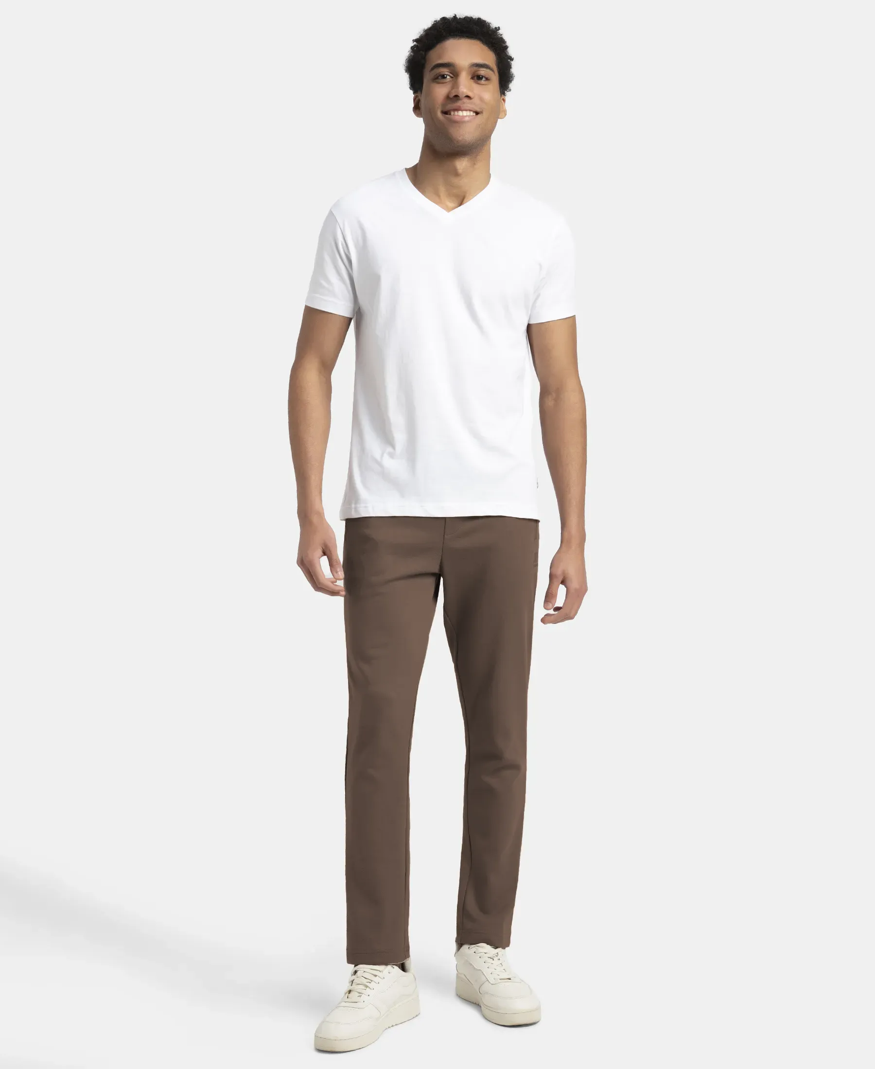 Super Combed Cotton Rich Pique Slim Fit Trackpant with Side Zipper Pockets - Dark Khaki - Image 4