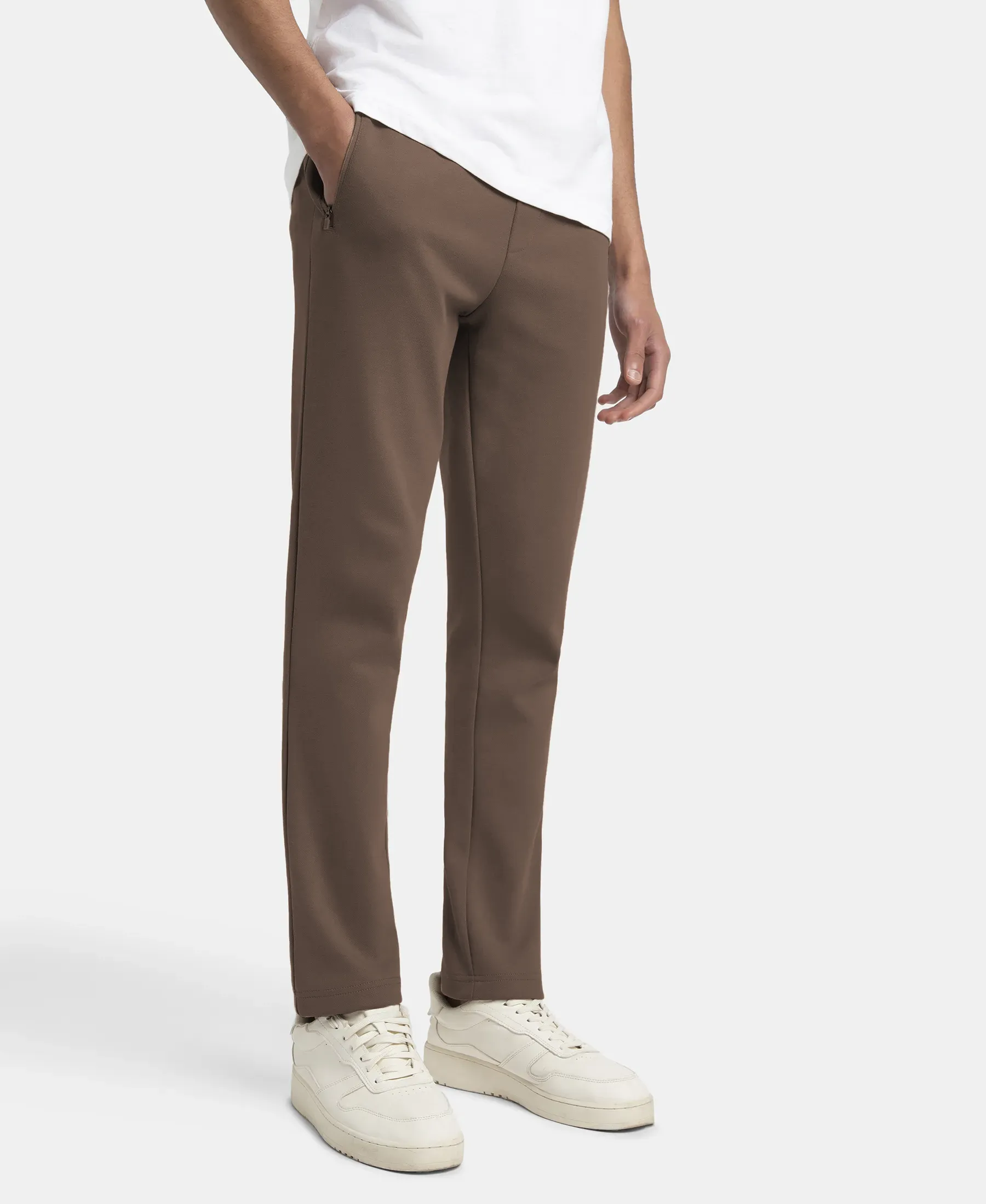 Super Combed Cotton Rich Pique Slim Fit Trackpant with Side Zipper Pockets - Dark Khaki - Image 5