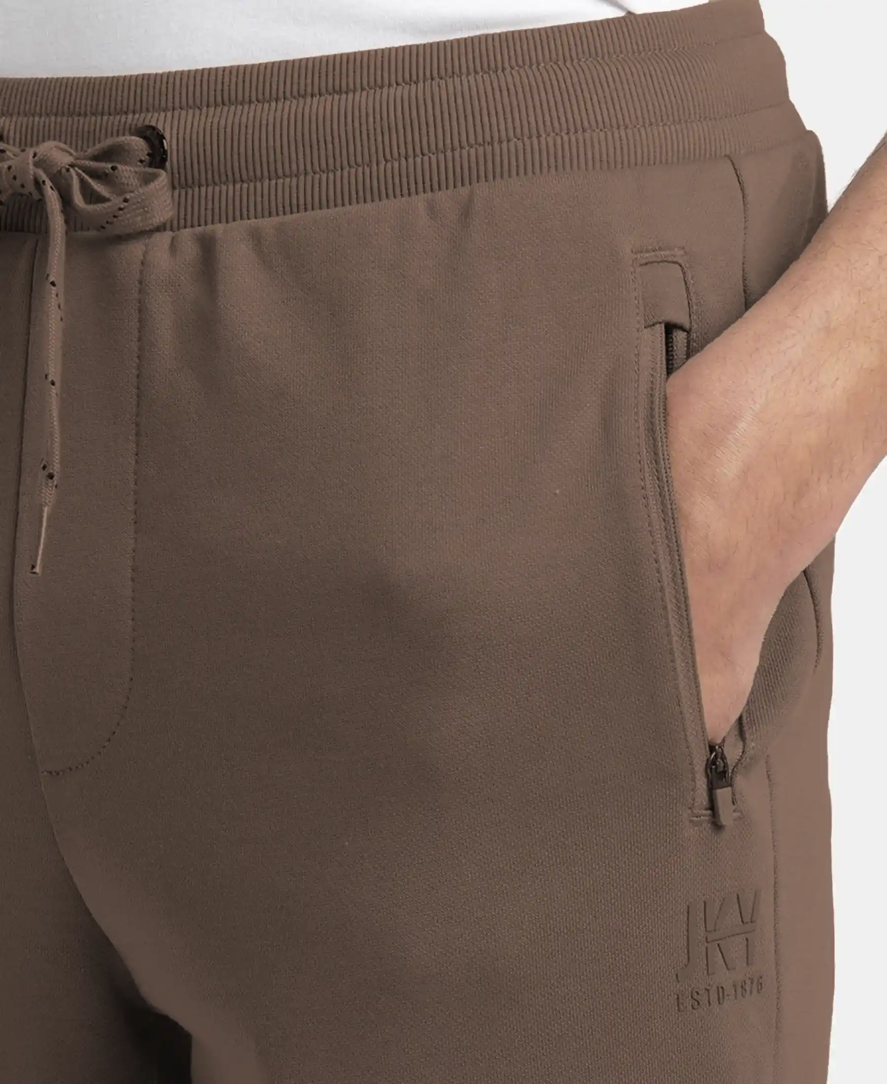 Super Combed Cotton Rich Pique Slim Fit Trackpant with Side Zipper Pockets - Dark Khaki - Image 7