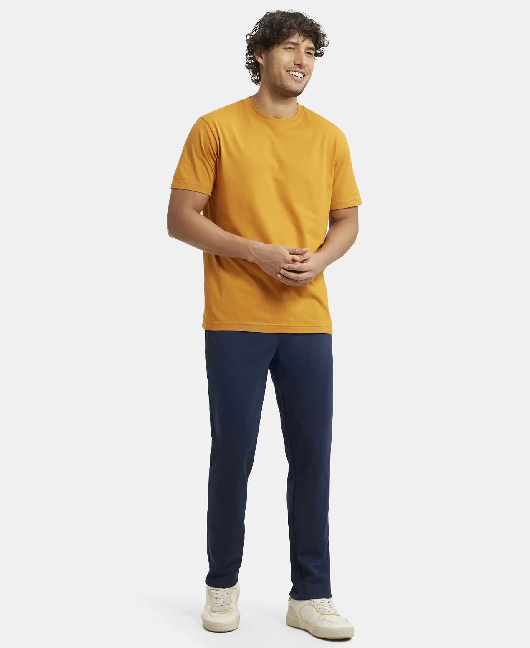 Super Combed Cotton Rich Pique Slim Fit Trackpant with Side Zipper Pockets - Navy - Image 6