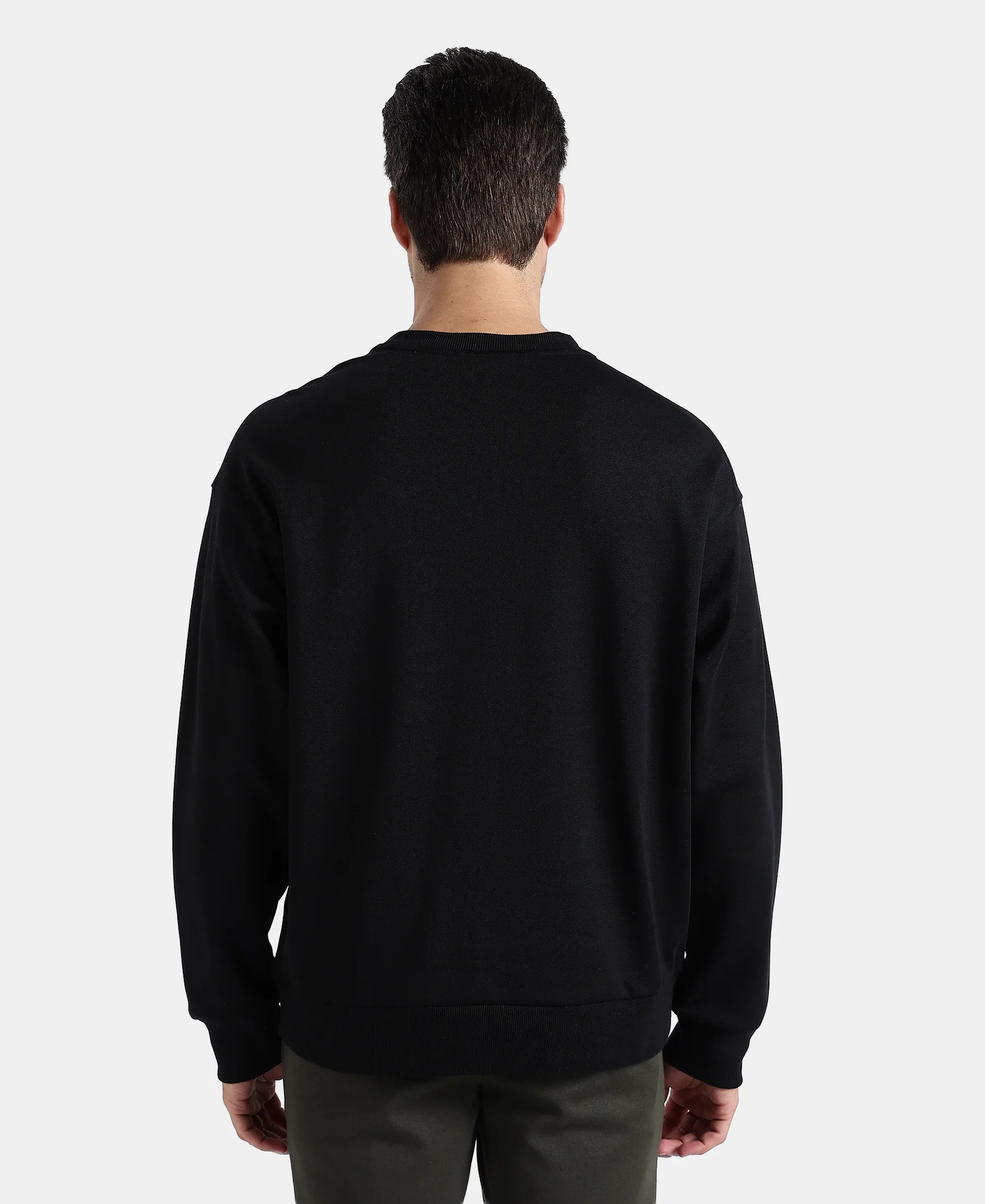 Super Combed Cotton Rich Pique Sweatshirt With Ribbed Cuffs - Black - Image 3