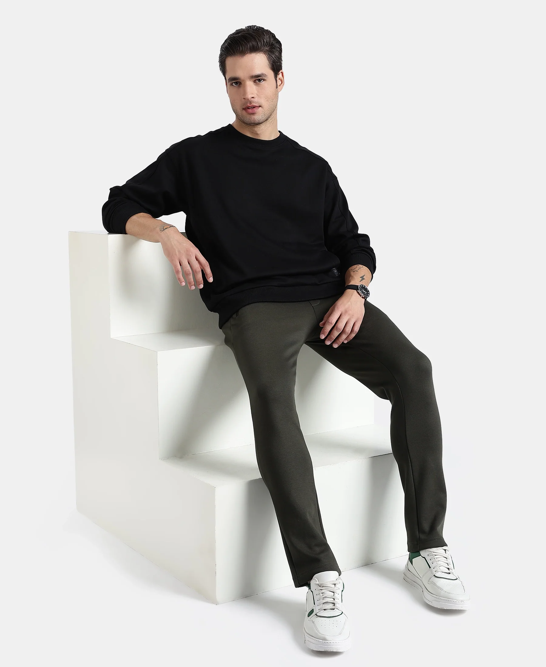 Super Combed Cotton Rich Pique Sweatshirt With Ribbed Cuffs - Black - Image 6