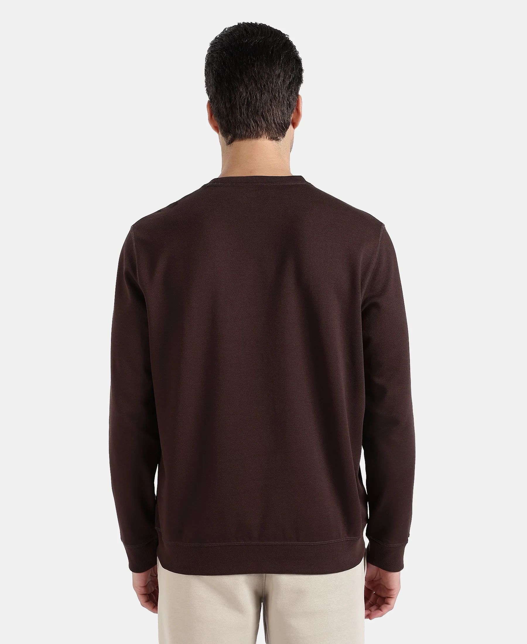 Super Combed Cotton Rich Pique Sweatshirt with Ribbed Cuffs - Java - Image 3