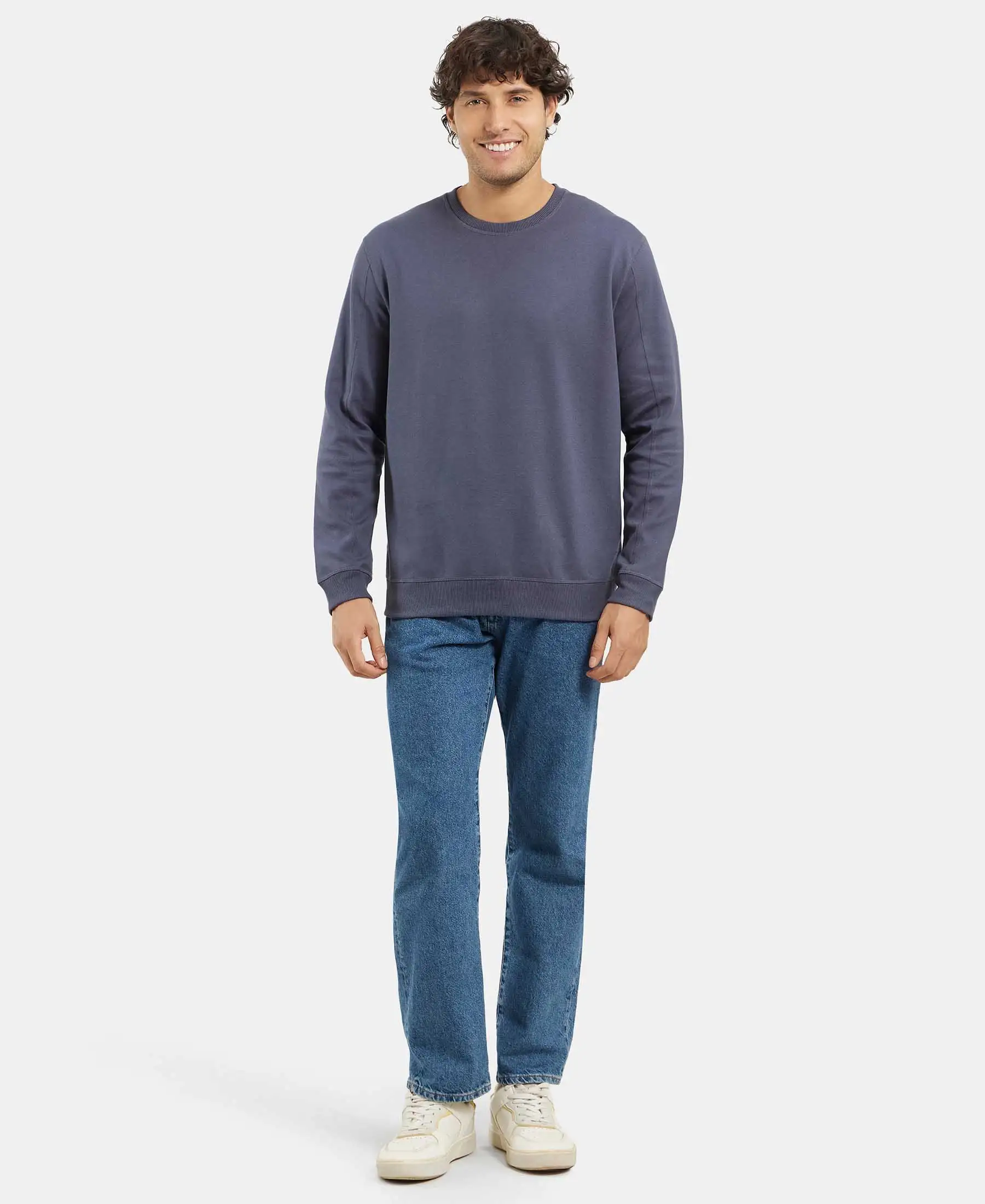 Super Combed Cotton Rich Pique Sweatshirt with Ribbed Cuffs - Odyssey grey - Image 4