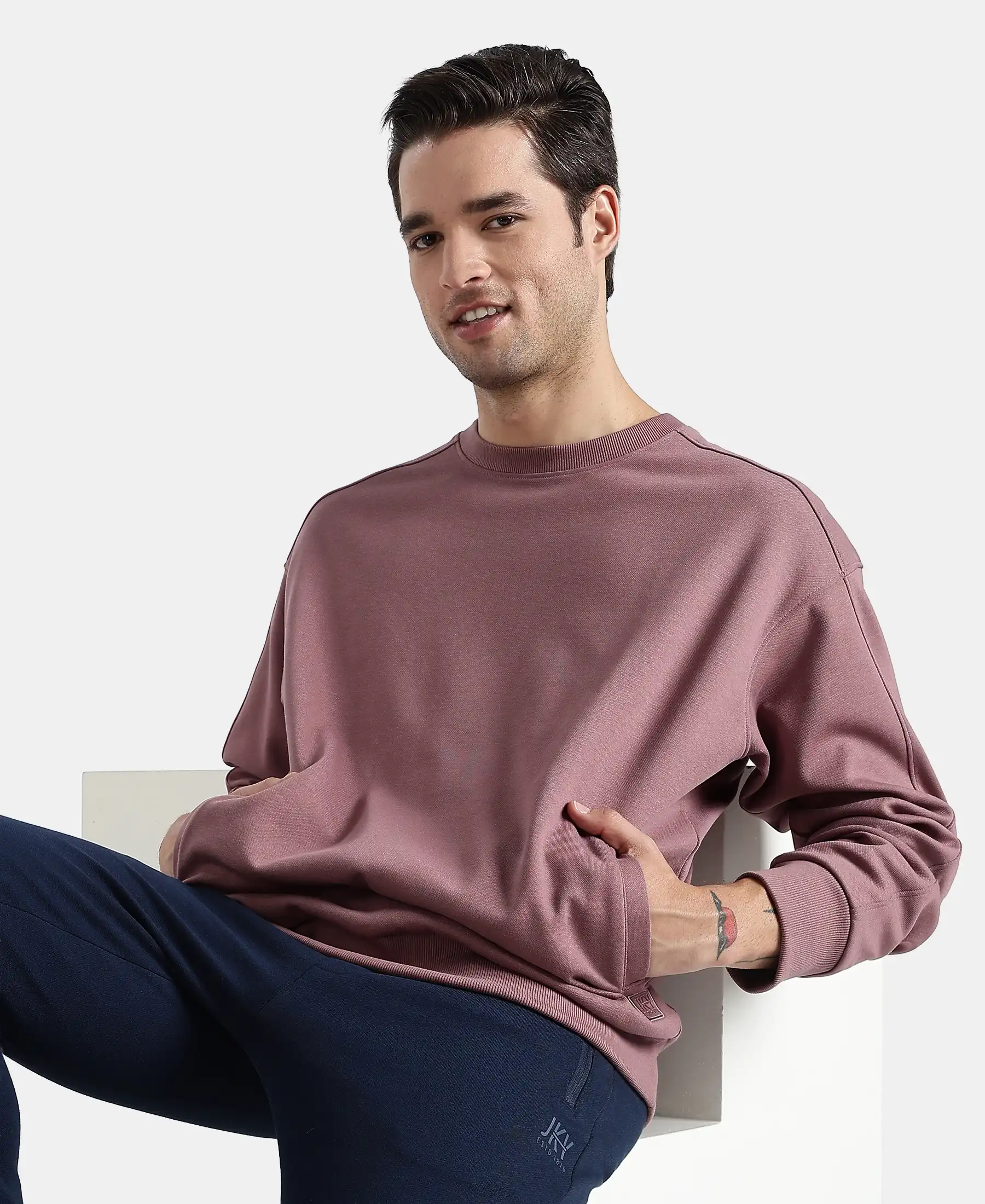 Super Combed Cotton Rich Pique Sweatshirt With Ribbed Cuffs - Rose Taupe - Image 5