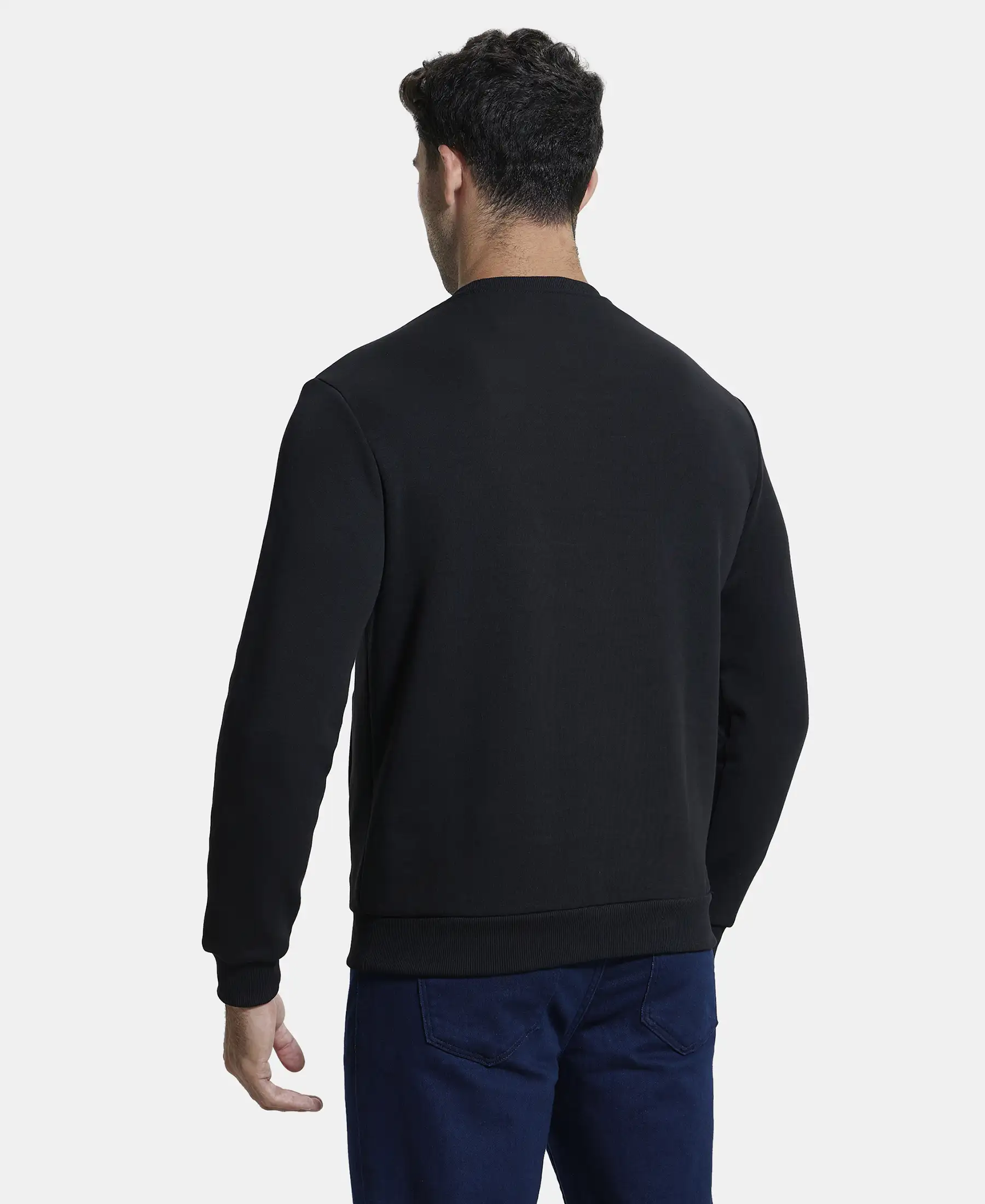 Super Combed Cotton Rich Plated Sweatshirt with Zipper Pockets - Black - Image 3