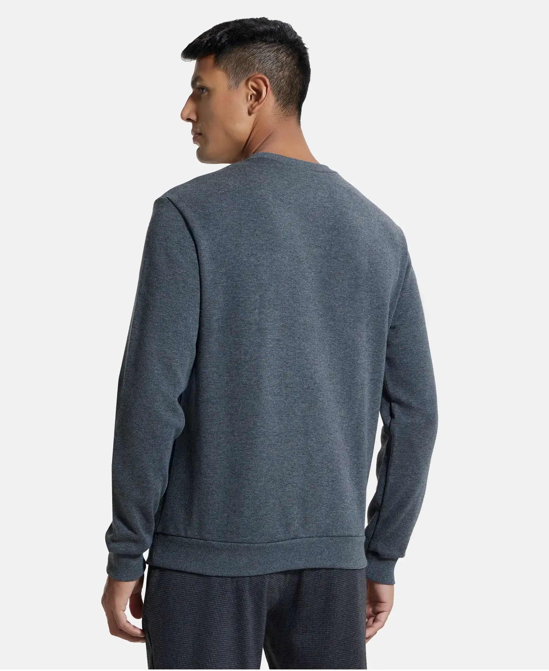 Super Combed Cotton Rich Plated Sweatshirt with Zipper Pockets - Charcoal Melange - Image 3