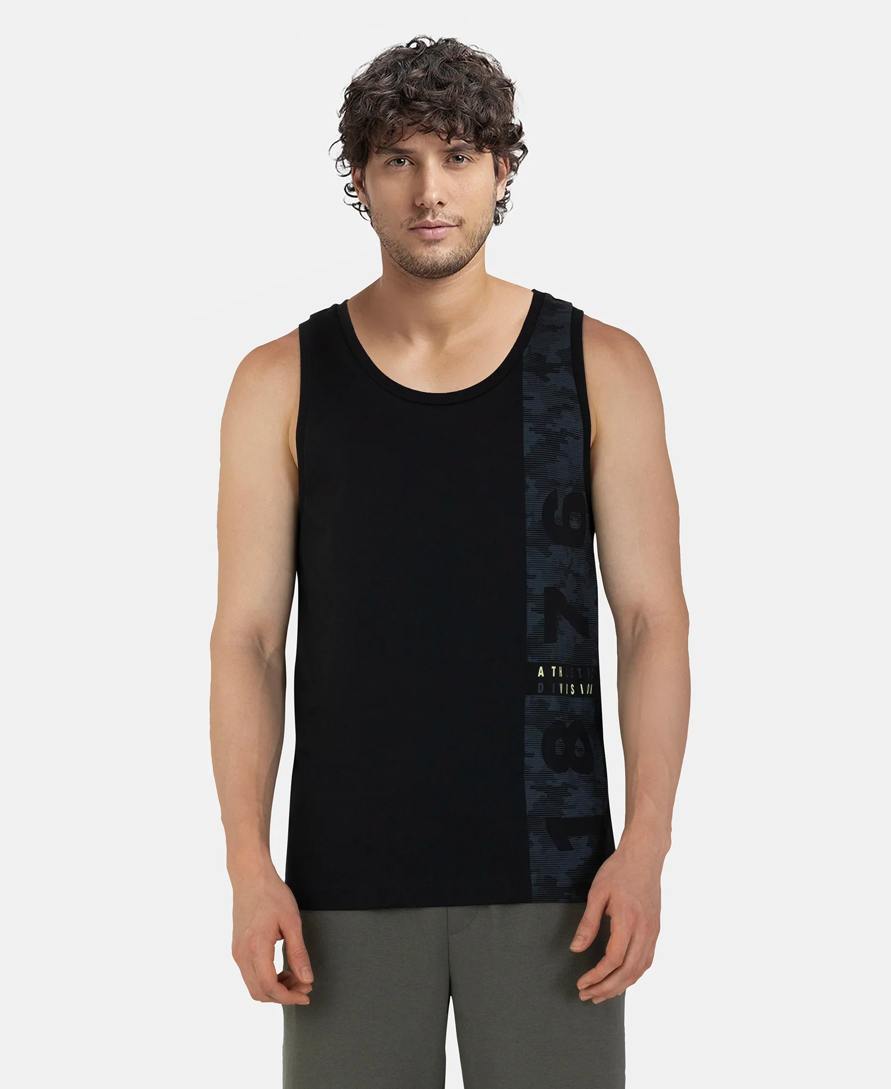 Super Combed Cotton Rich Graphic Printed Tank Top - Black